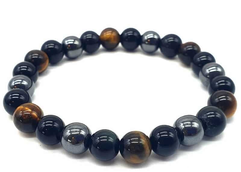 Bracelet Protection Obsidienne Noire, Hématite, Œil de Tigre perles 8mm