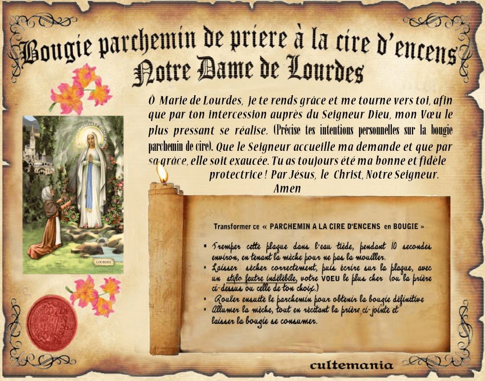 PARCHEMIN DE CIRE Notre Dame DE LOURDES
