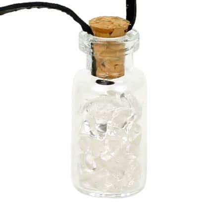 Bouteille en verre avec Cristal de roche et cordon