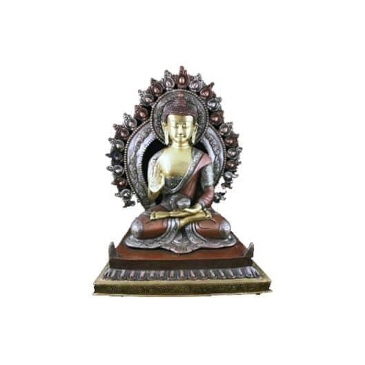 Bouddha Shakyamuni statue avec aura - bicolore (laiton/cuivre)