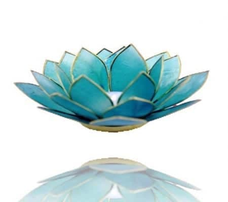 Bougeoir Lotus - bleu aquamarin (5º Chakra) - bords or