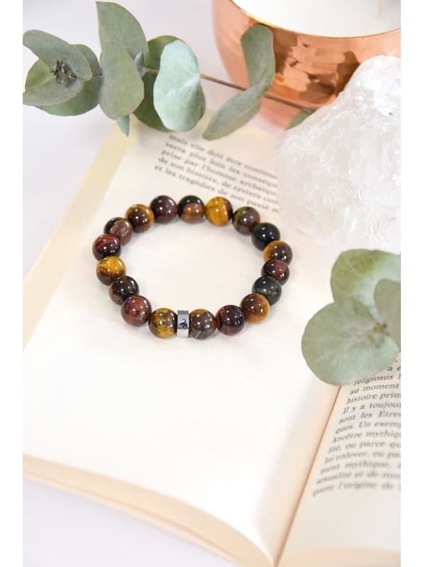 Bracelet Œil de Tigre de Taureau et de Faucon Perles rondes 10 mm