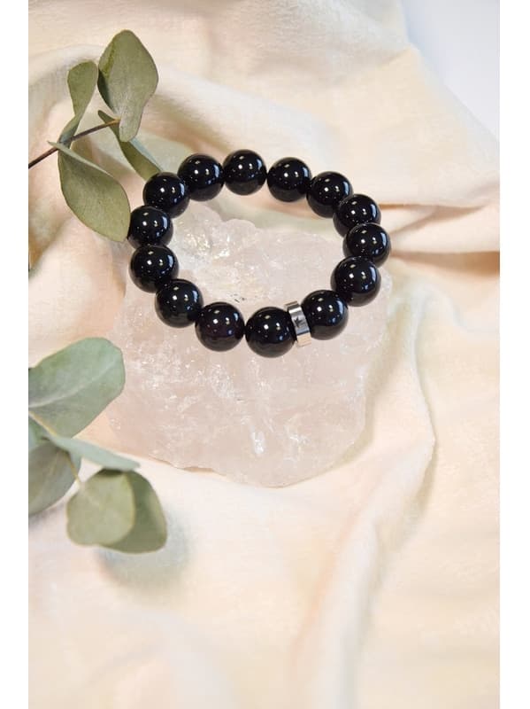 Bracelet Obsidienne Noire Perles rondes 14 mm
