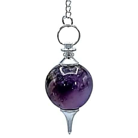 Pendule Améthyste sphérique -métal et chaînette des Chakra