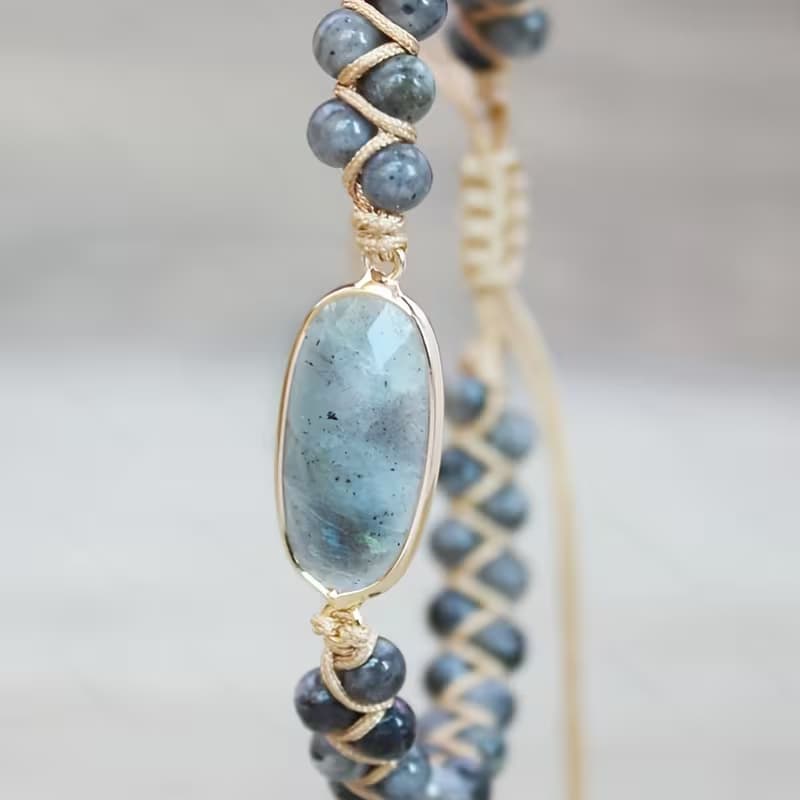 Bracelet Tressé à la Main en Labradorite Naturelle