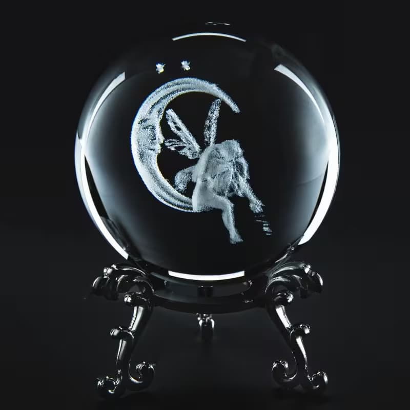 Boule de Cristal Féérique Lune Gravée en 3D