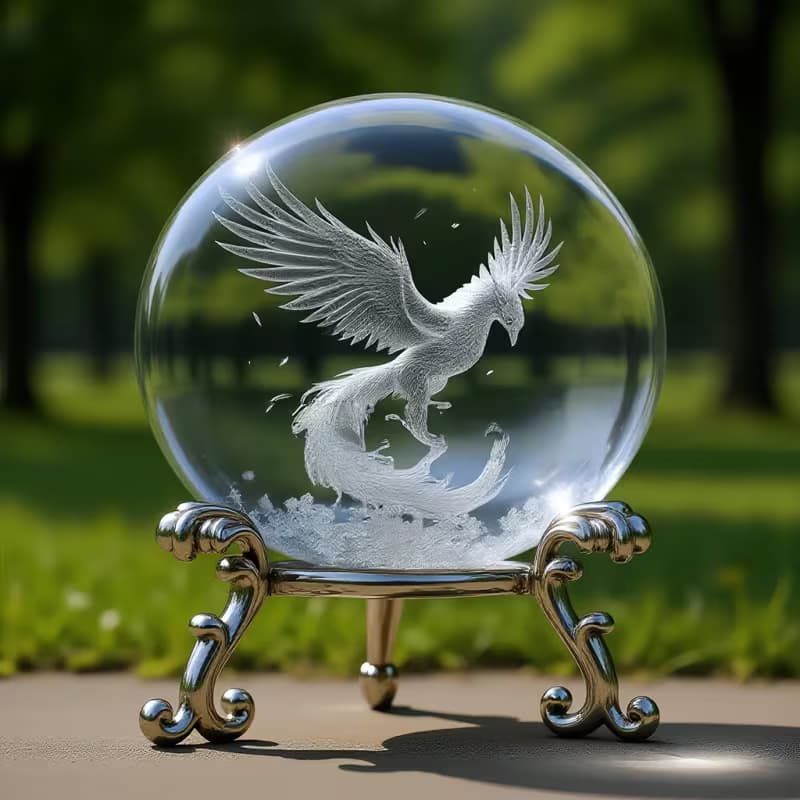 Boule de Cristal Phénix Gravée en 3D