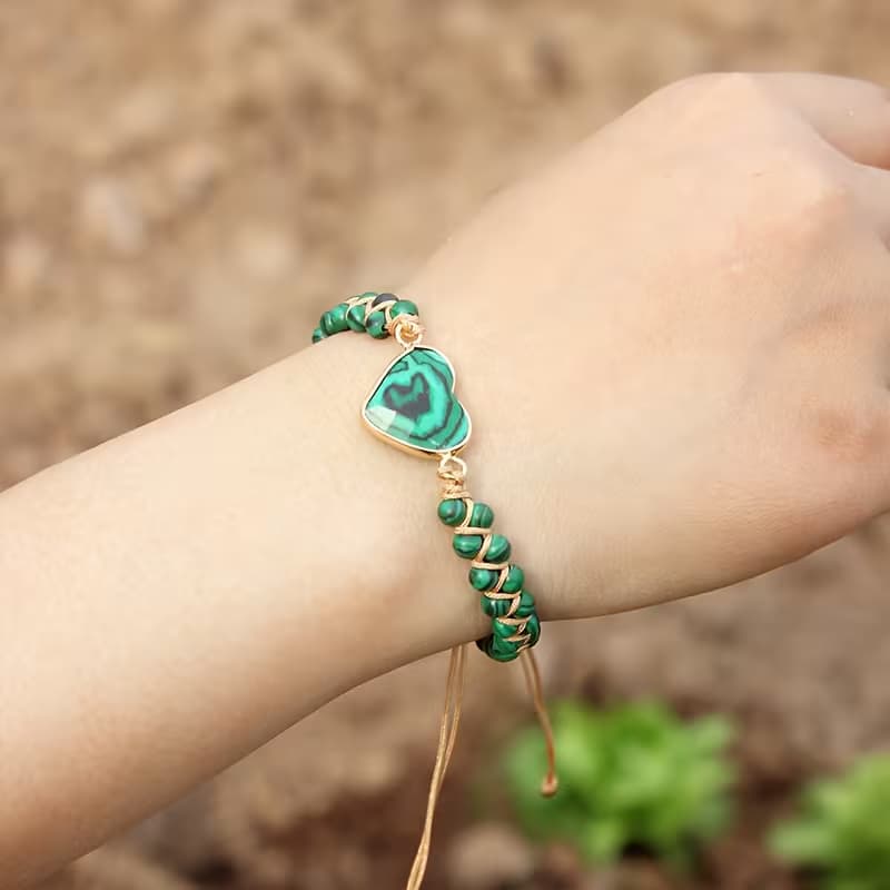 Bracelet Tressé à la Main en Malachite Naturelle