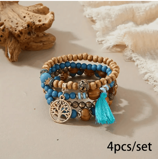 Bracelet Bohème Bois Bleu