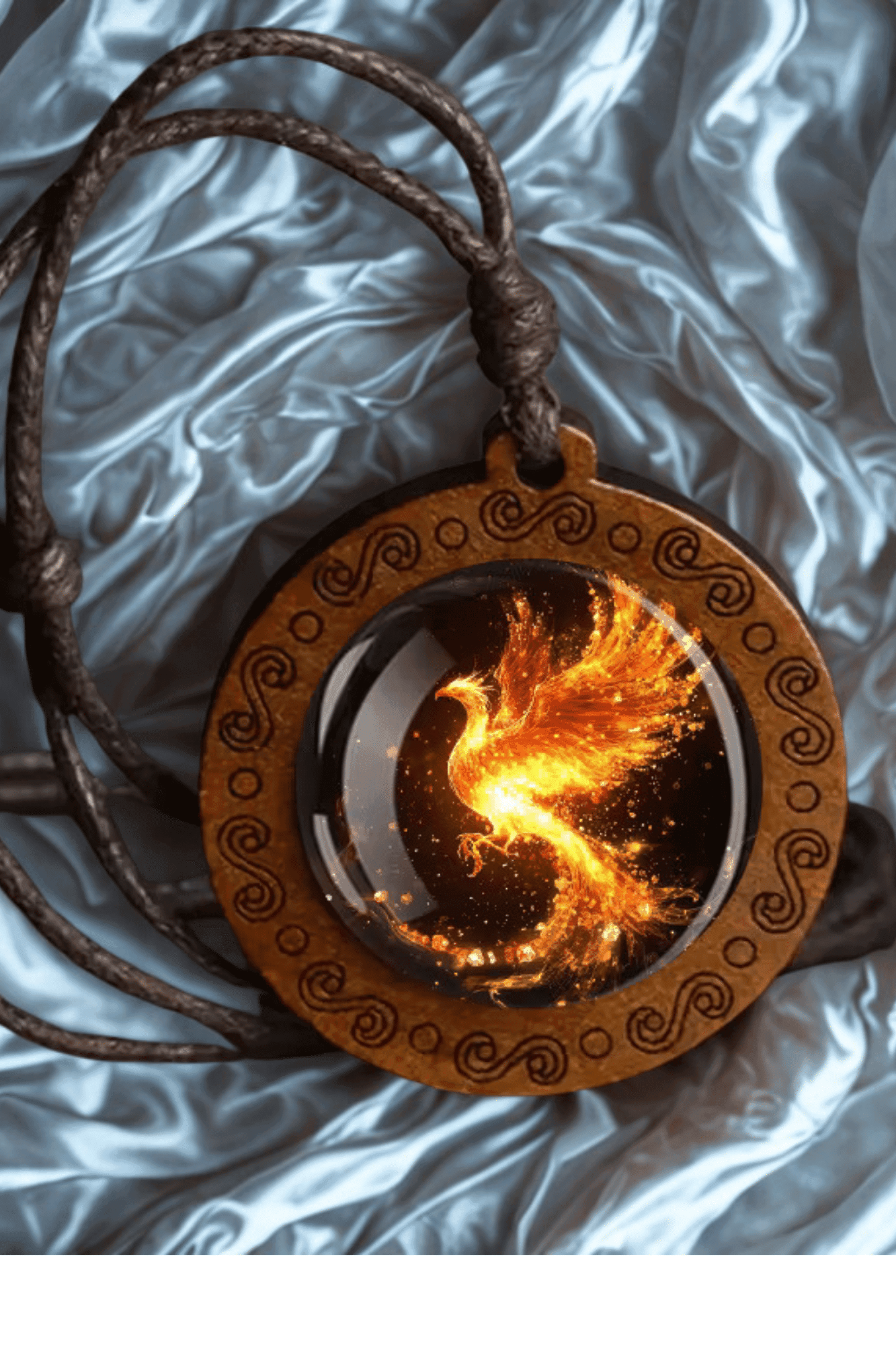 Collier Pendentif Phénix de Feu en Bois