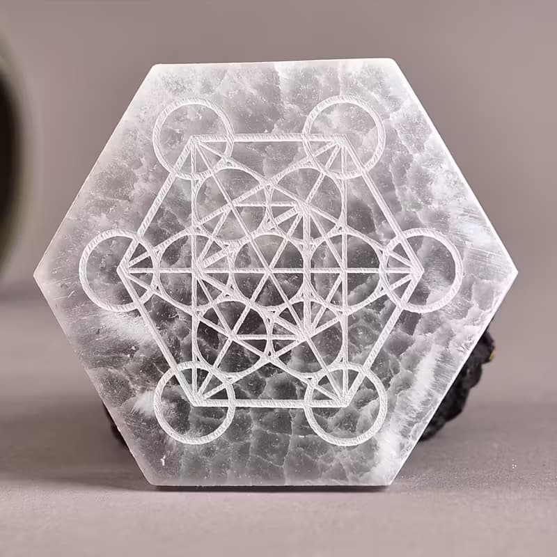 Plaque de Rechargement en Sélénite – Cube de Métatron