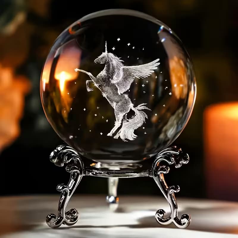 Boule de Cristal Licorne Gravée en 3D