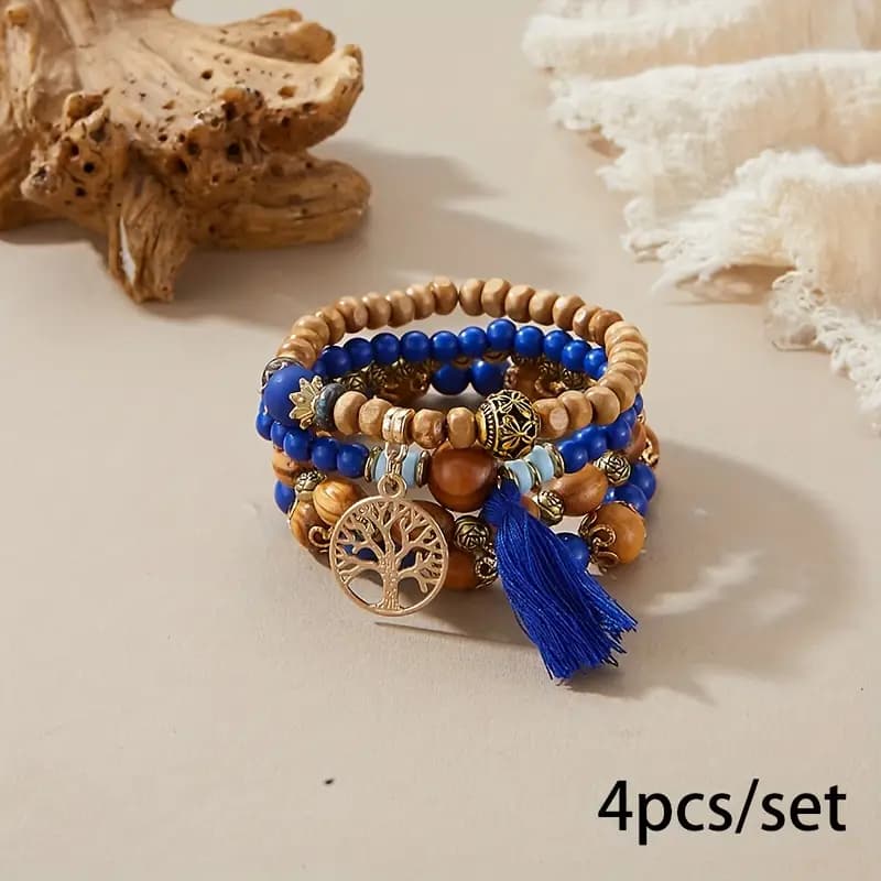 Bracelet Bohème Bois Bleu