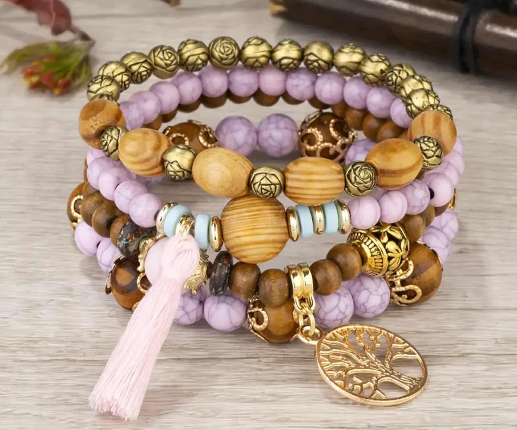 Bracelet Bohème Bois Mauve