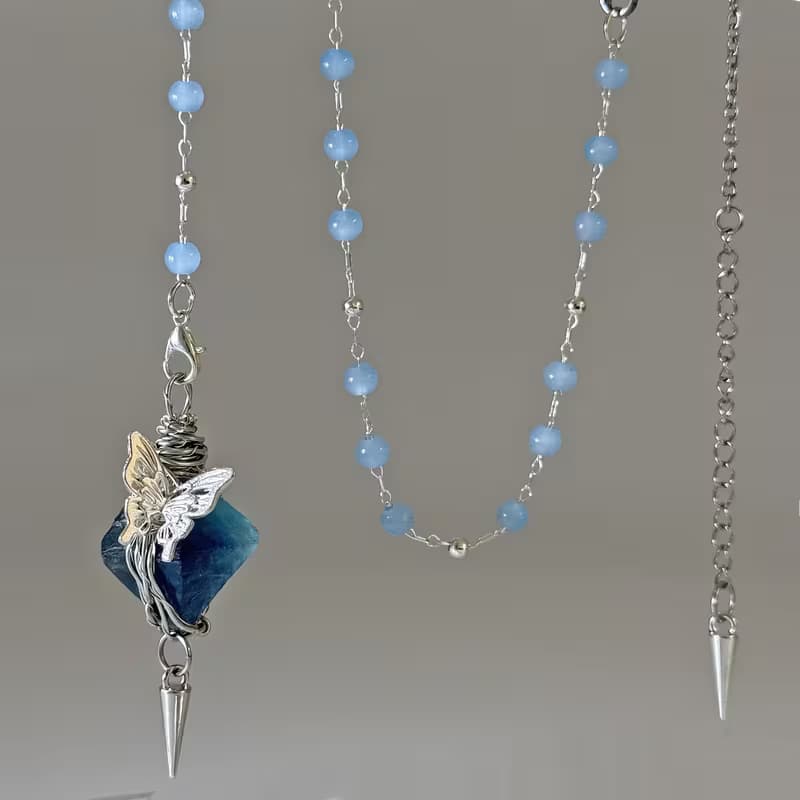 Pendule Octaèdre en Fluorite Bleue