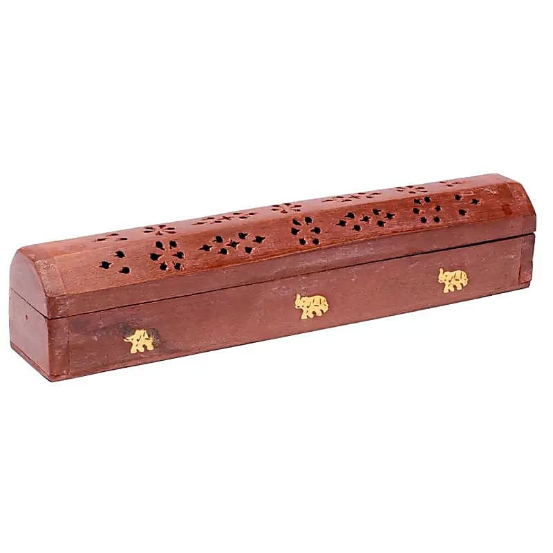 Boîte brûle encens en bois et éléphants métal — 30 cm