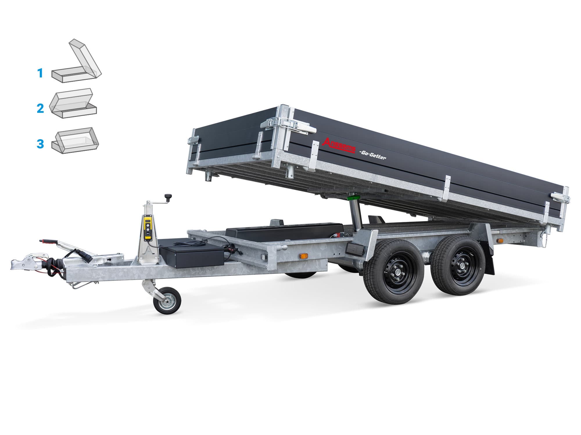 Anssems autotransporter, 3-weg kipper KSX 3000 kg, laadruimte 3,05 x 1,78 m - Elektrische Go Getter