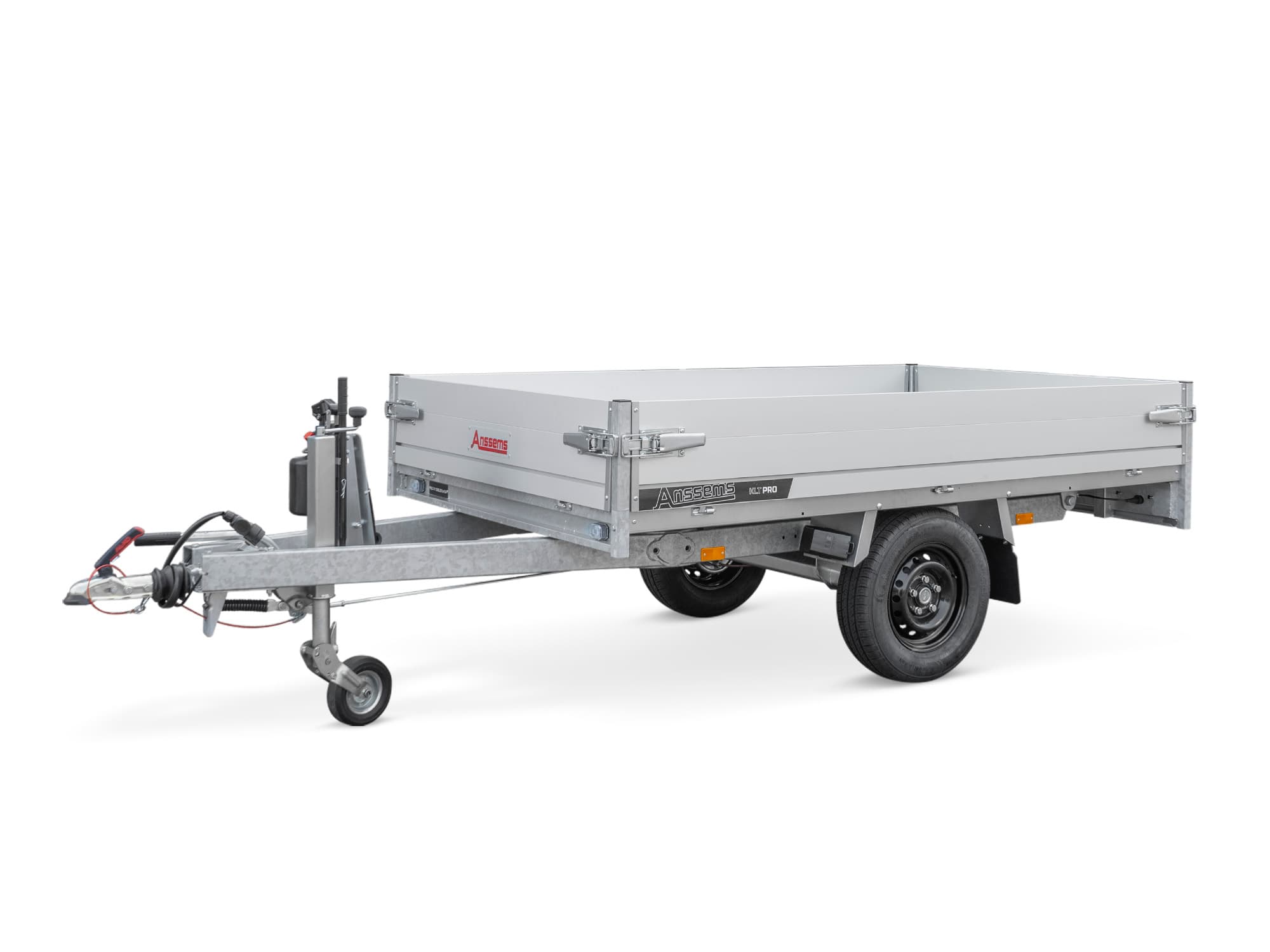 Anssems KLT-1 Pro 1350 kg kipper met achterlader, laadruimte 2,51 x 1,50 m - handhydrauliek en plaatstalen vloer
