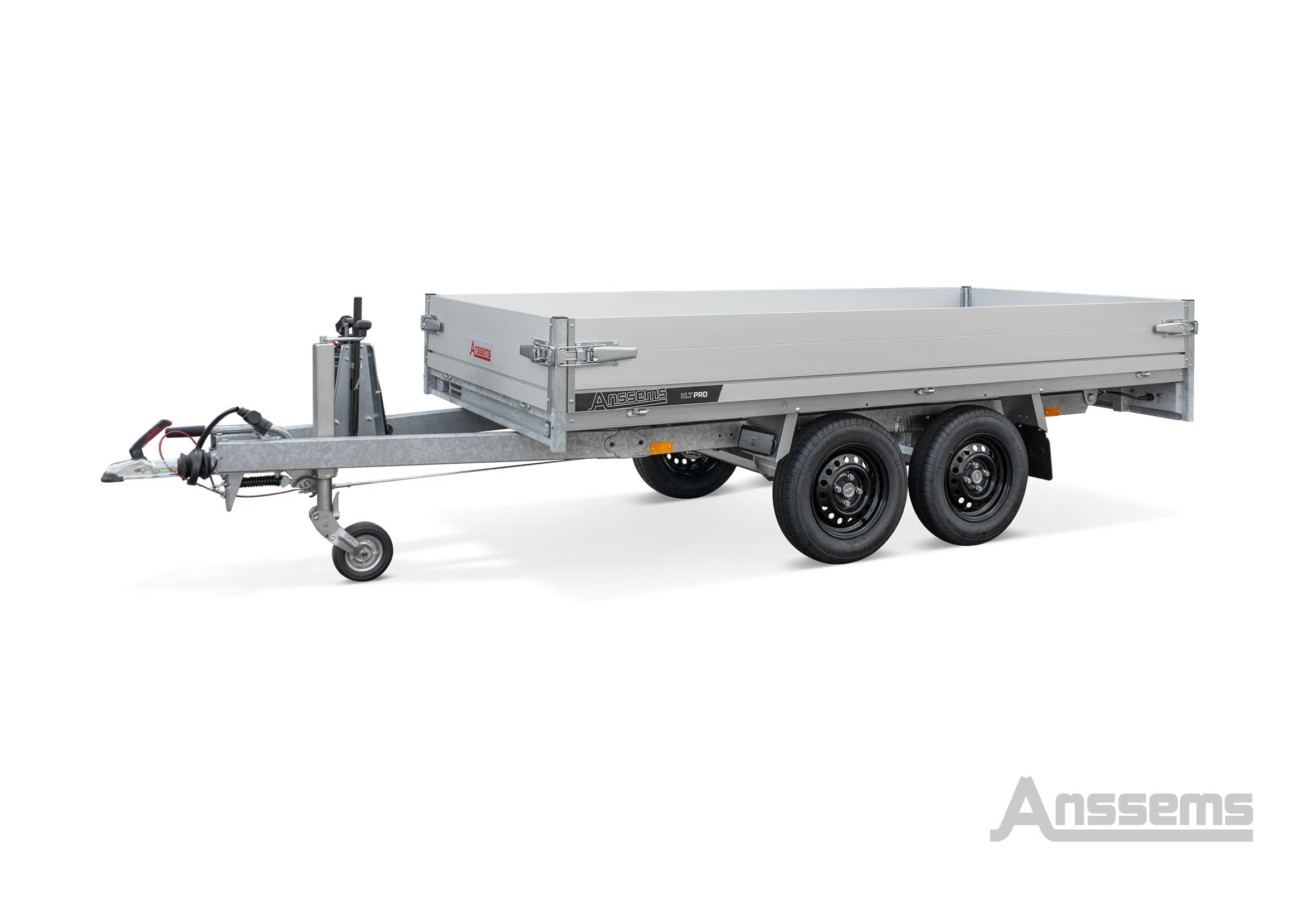 Anssems KLT-2 Pro 1350 kg kipper met achterlader, laadruimte 3,05 x 1,50 m - handhydrauliek en plaatstalen vloer