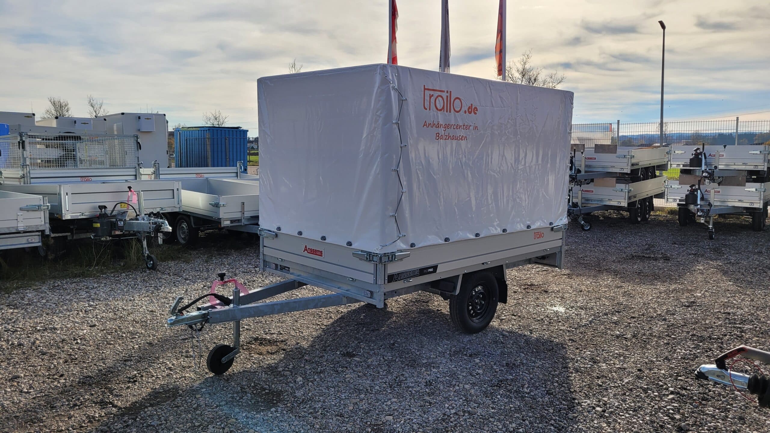 Anssems autotransporter, vlakke laadbak, aluminium PLT-1 PRO, 750 kg, laadruimte 2,51 x 1,50 m, ongeremd met 1,50 m afdekzeil.