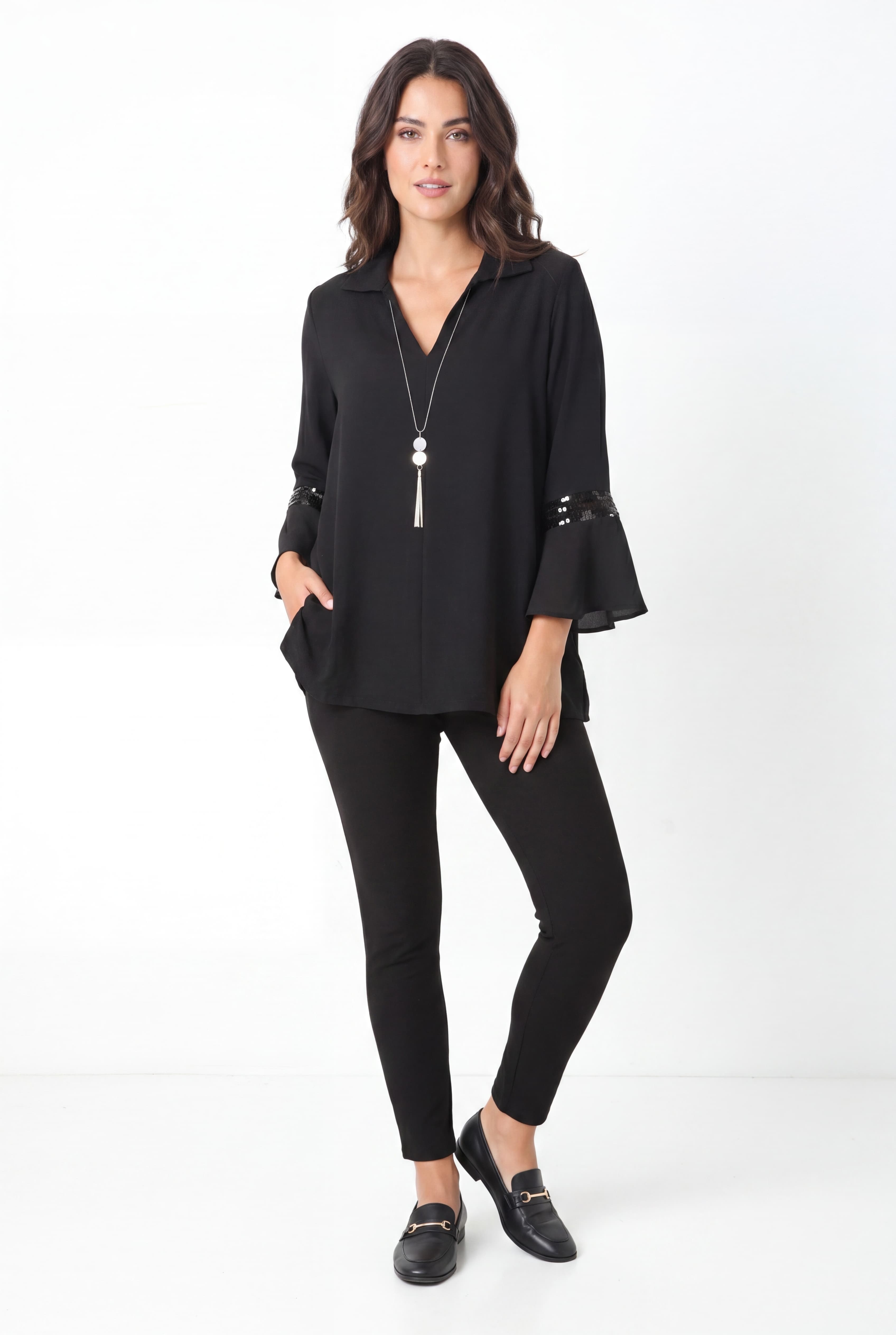 Blouse en crepe et voile uni