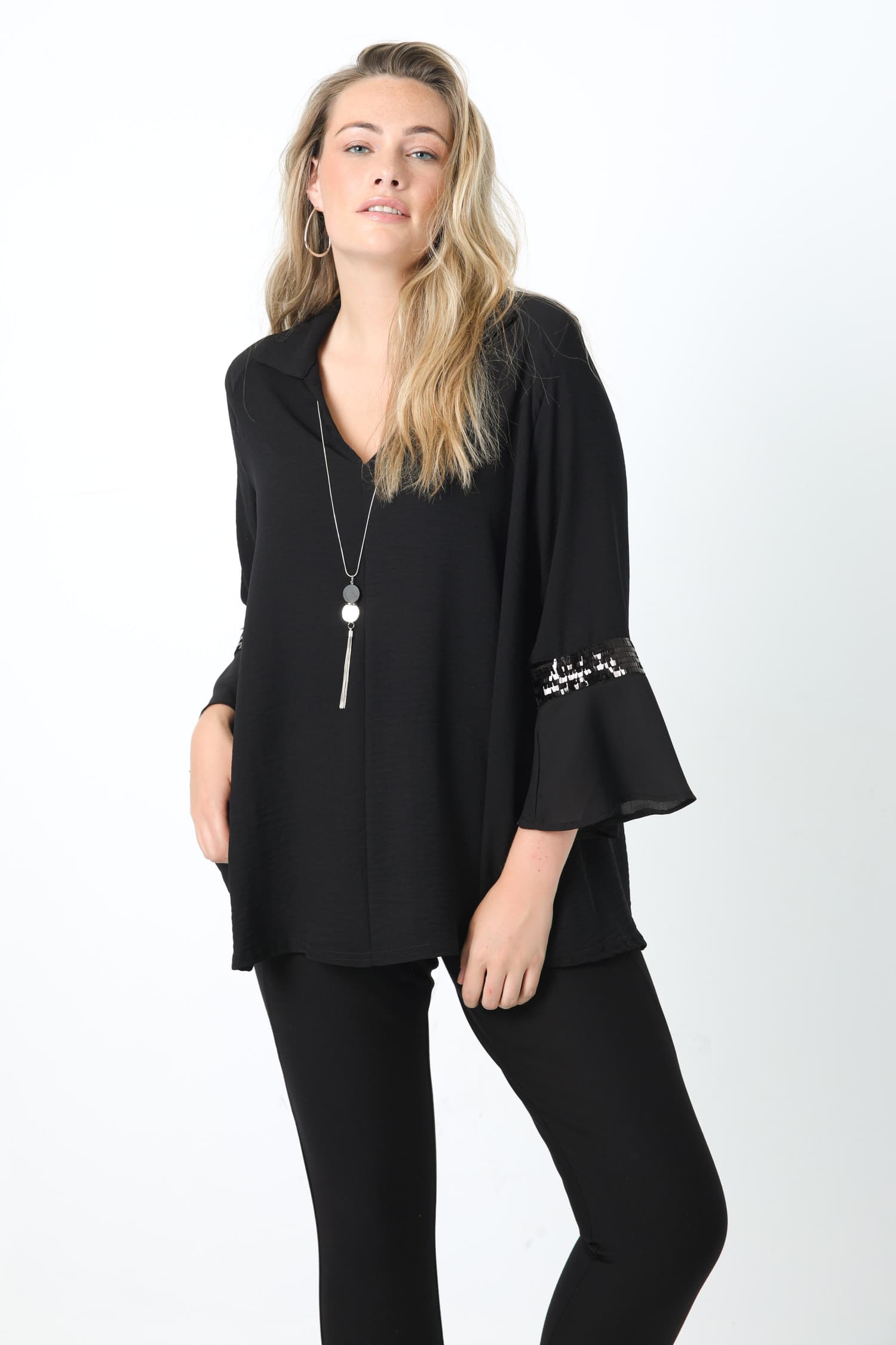 Blouse en crepe et voile uni