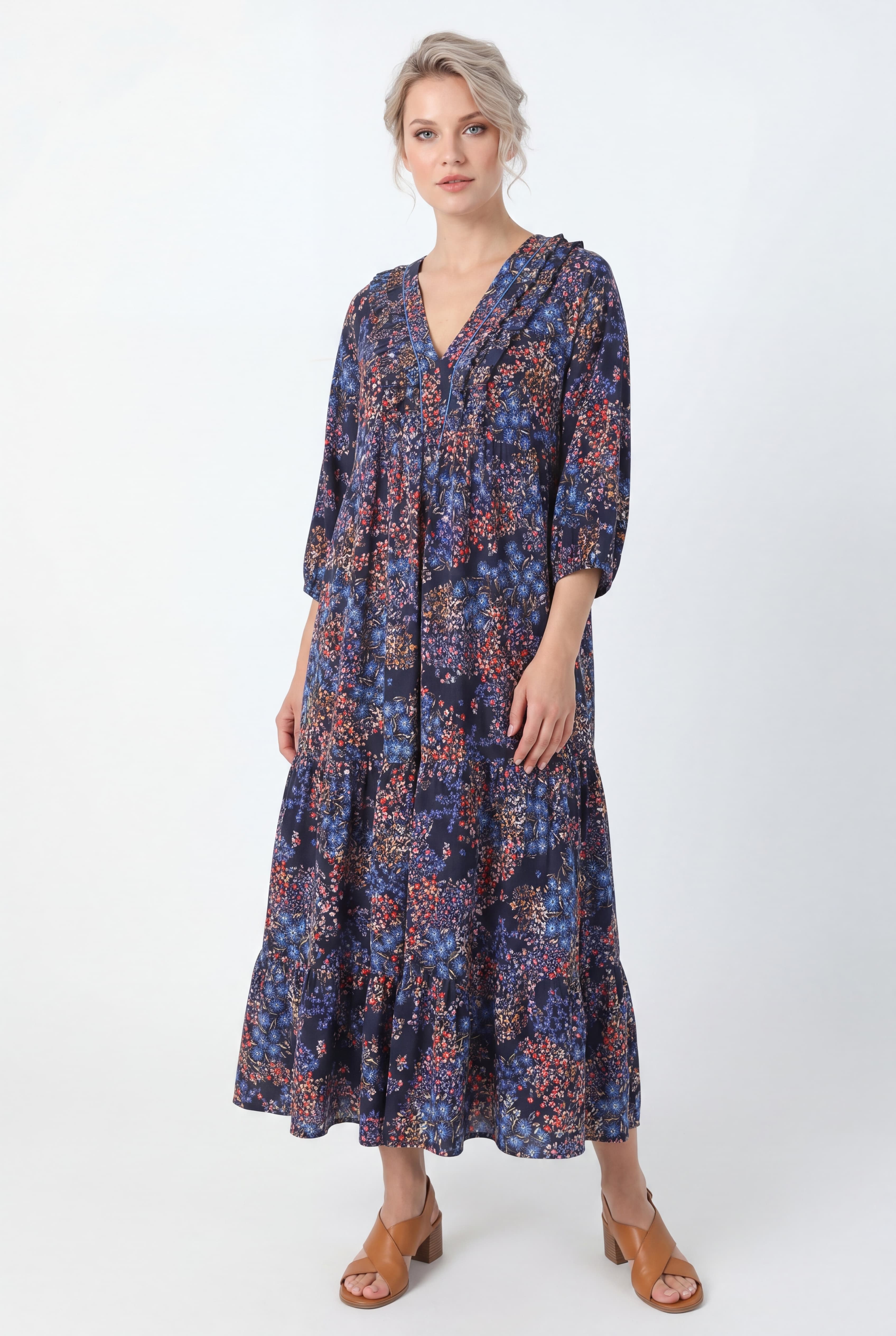 Robe longue boheme impression floral tissu eco-responsable