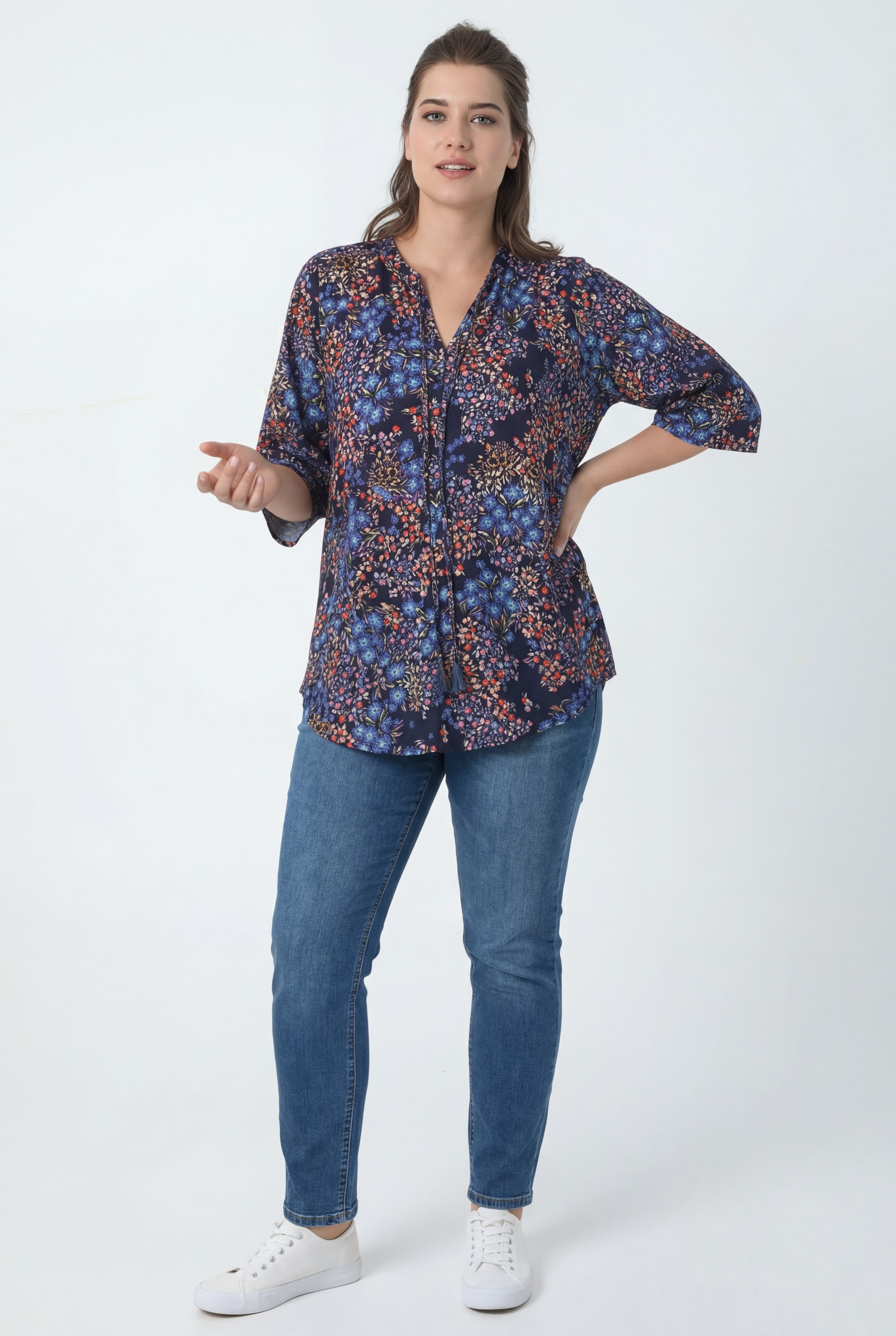 Blouse imprimee col mao tissu eco-responsable
