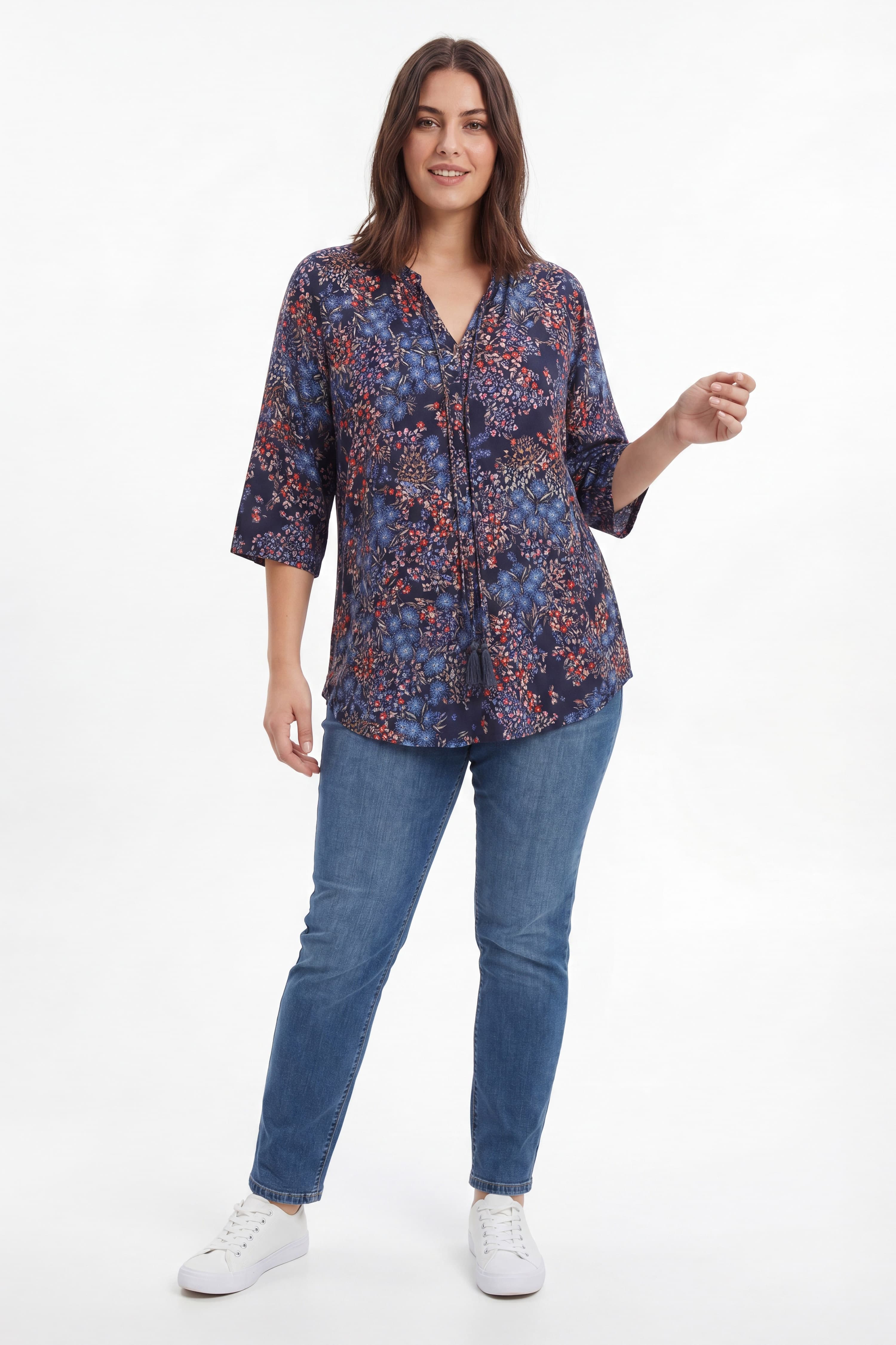 Blouse imprimee col mao tissu eco-responsable