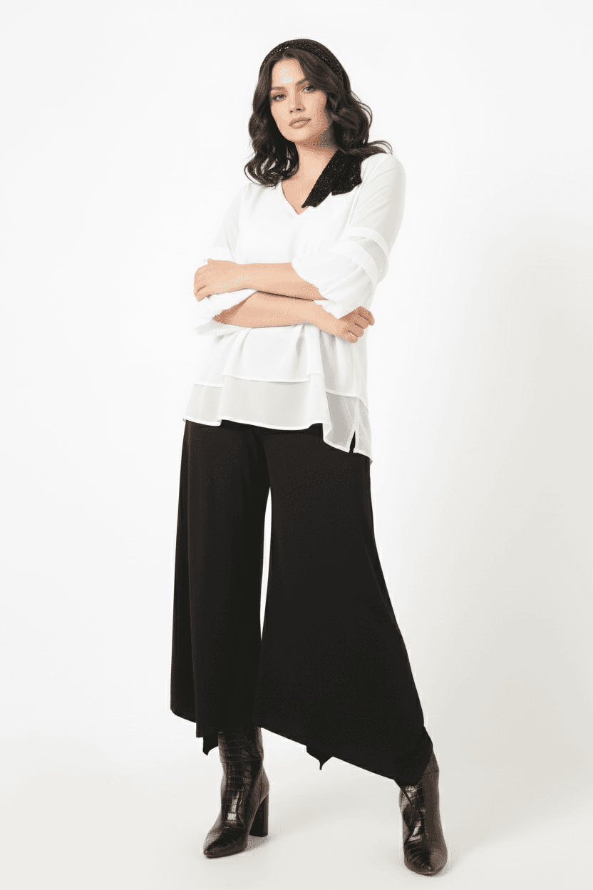 Blouse trapeze superposee en voile unie