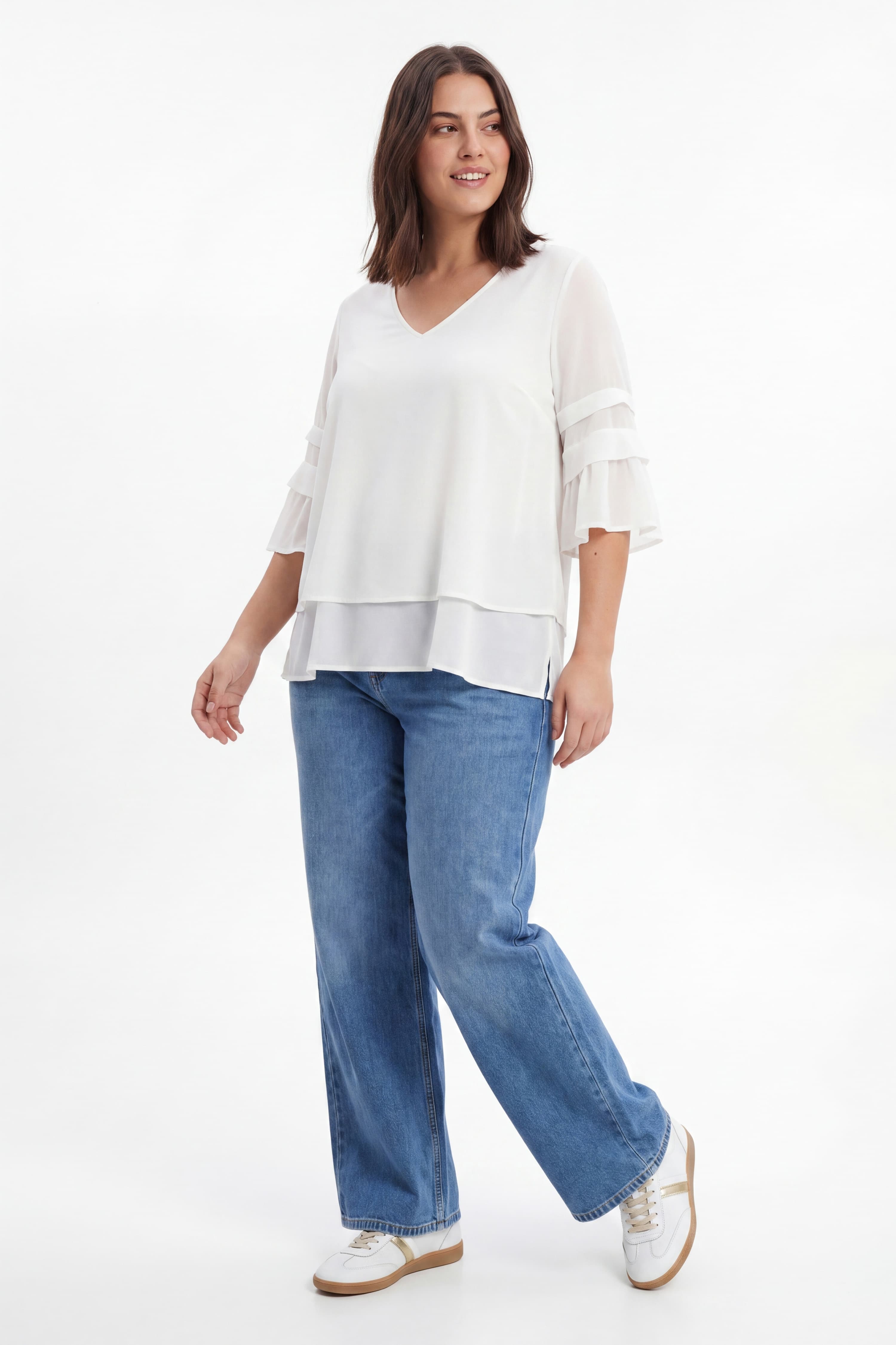 Blouse trapeze superposee en voile unie