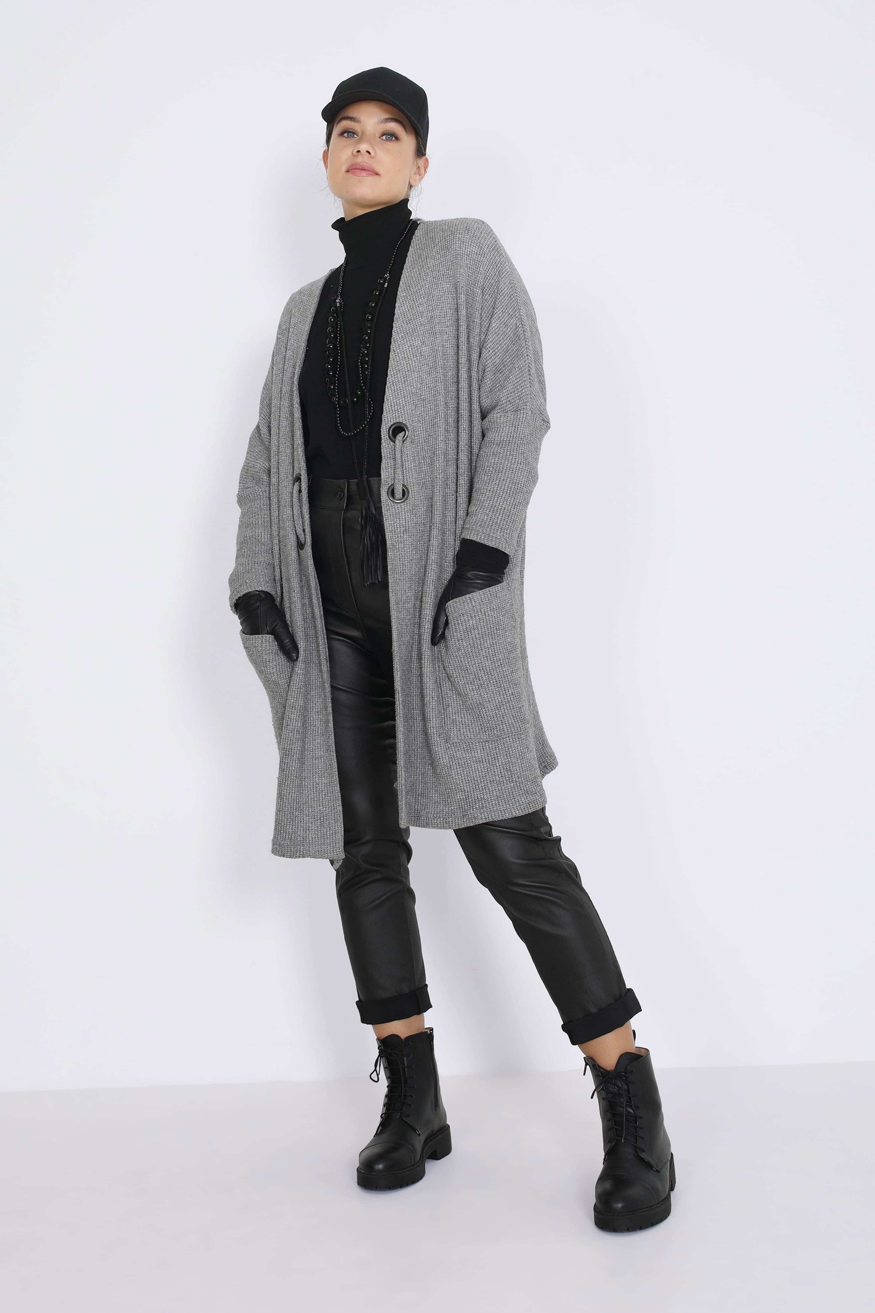 Gilet long en maille nid d'abeille avec œillets 