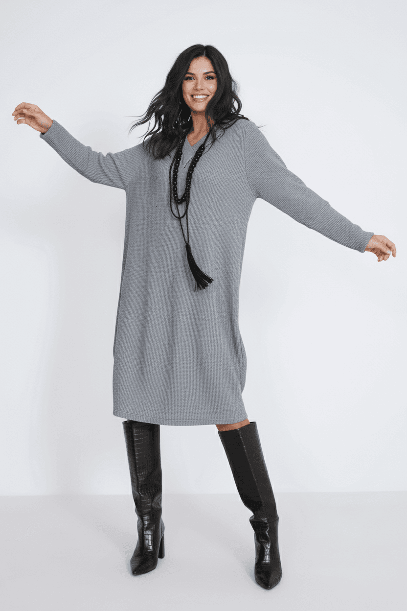 Robe longue en maille nid dabeille encolure en V
