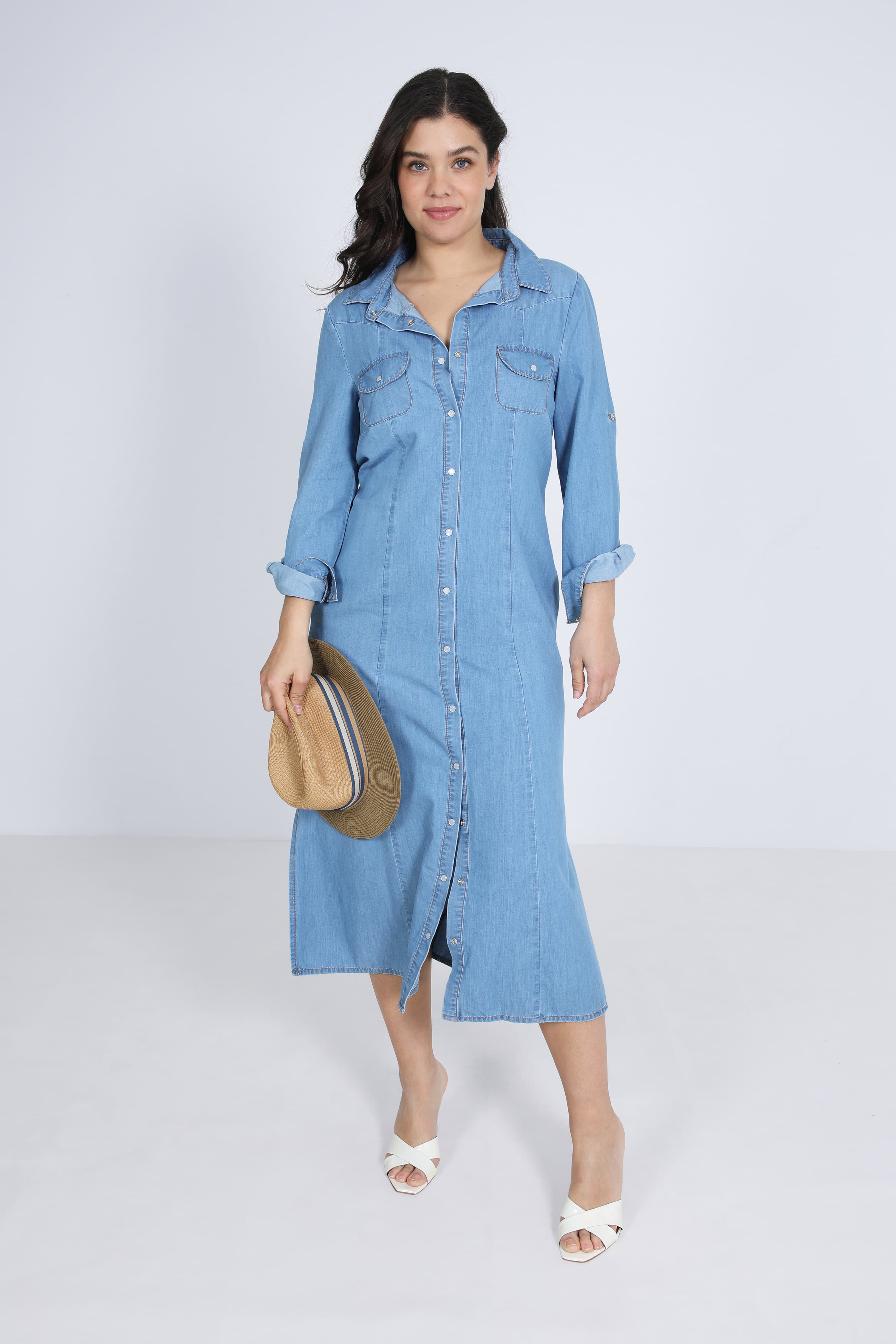 Robe longue boutonnée en jeans