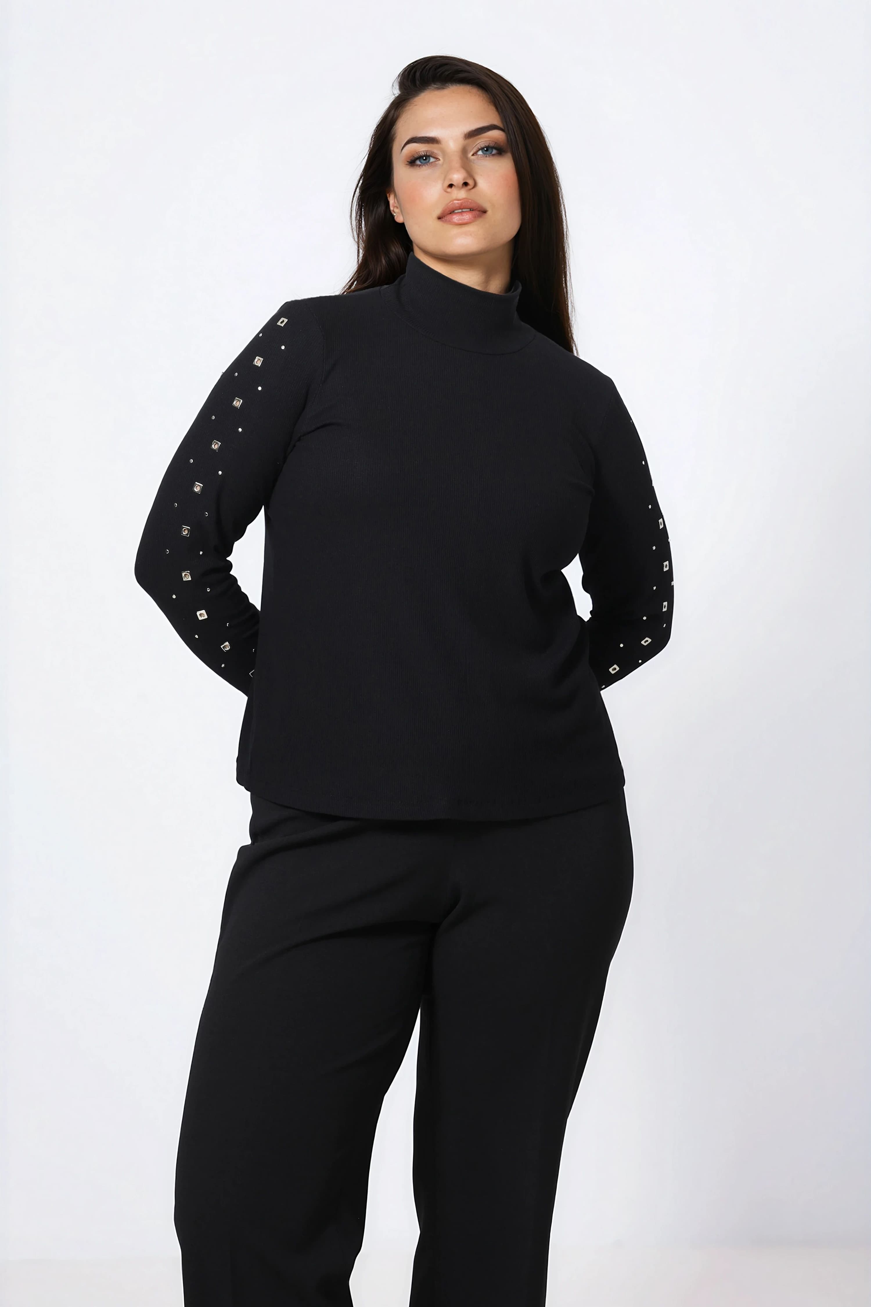 Pull noir cotele viscose elasthanne a clous-Jean marc philippe