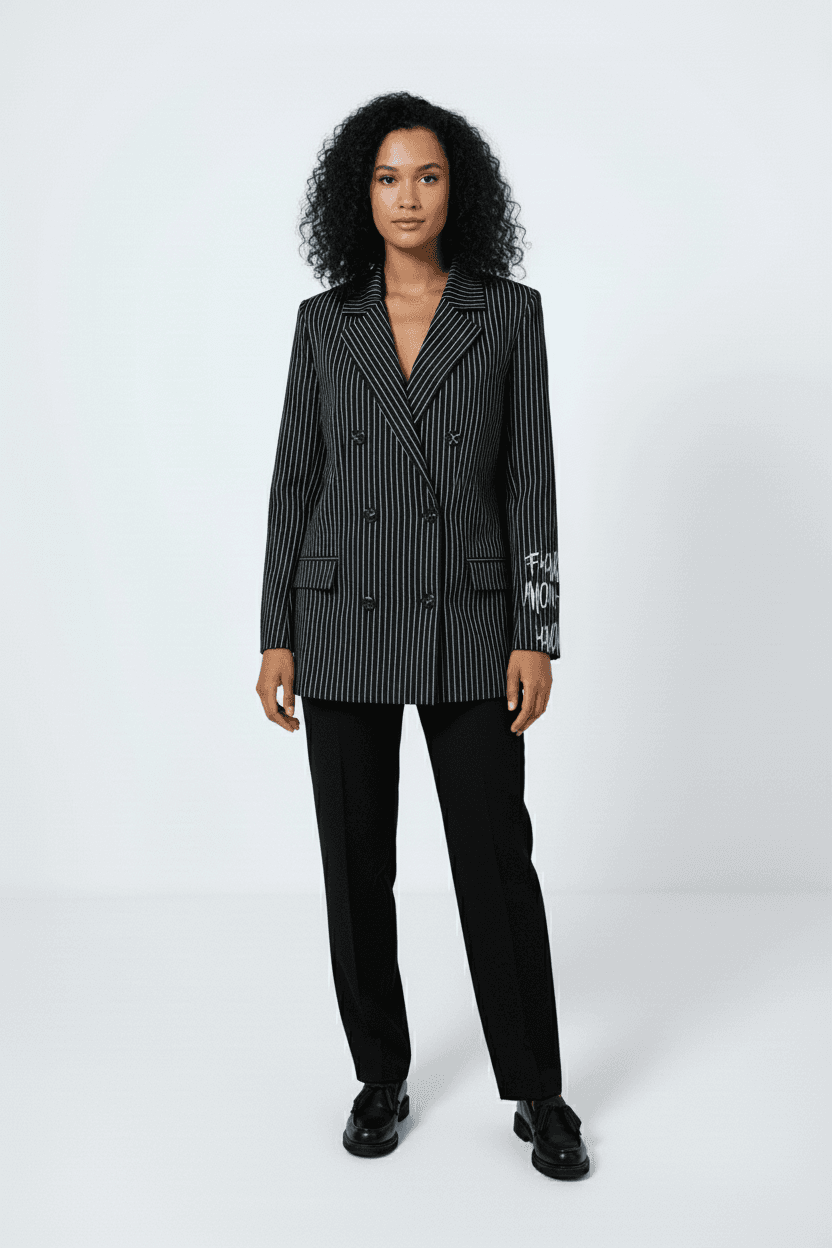 Veste tailleur rayée avec sérigraphie