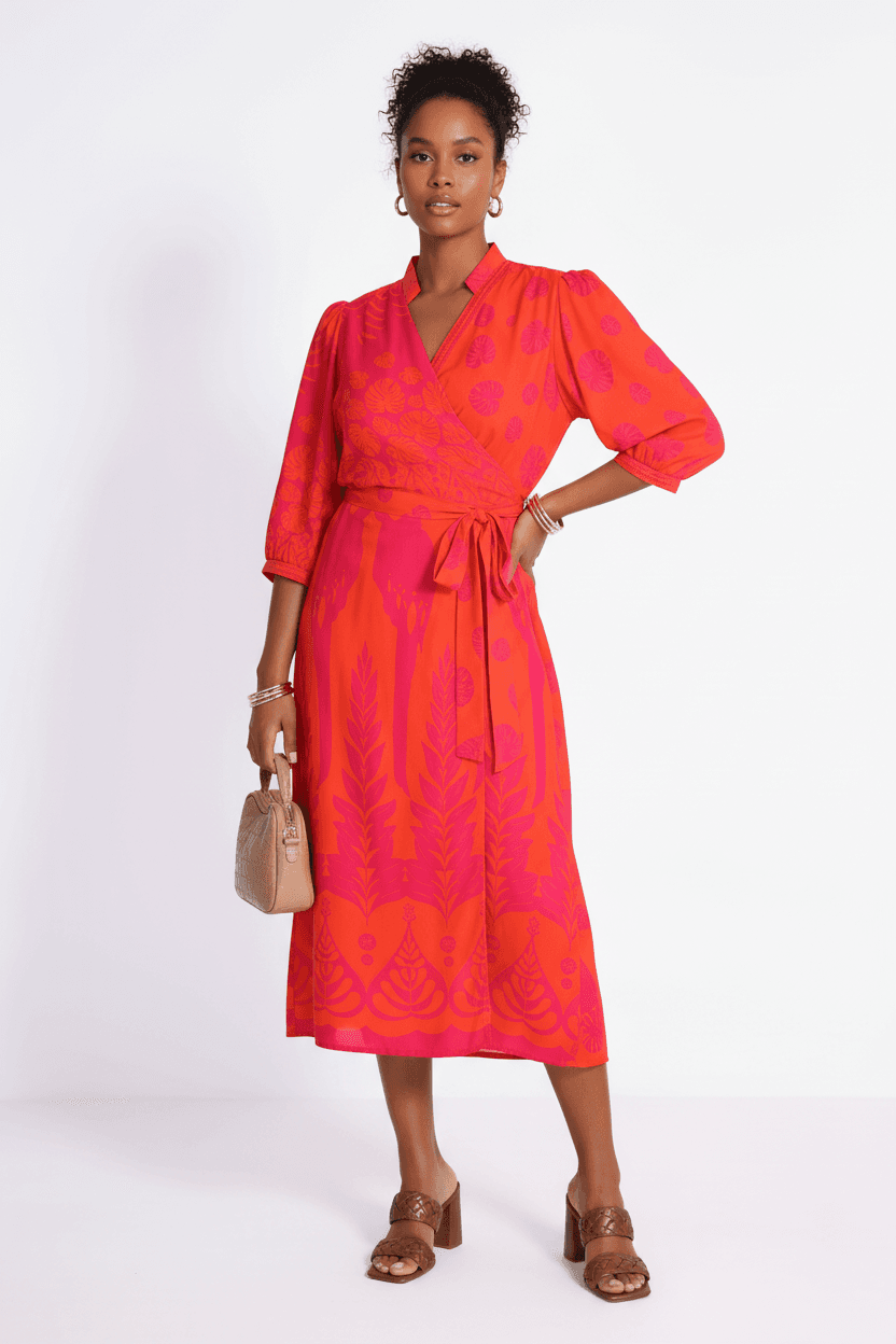 Robe longue portefeuille en impression perroquet