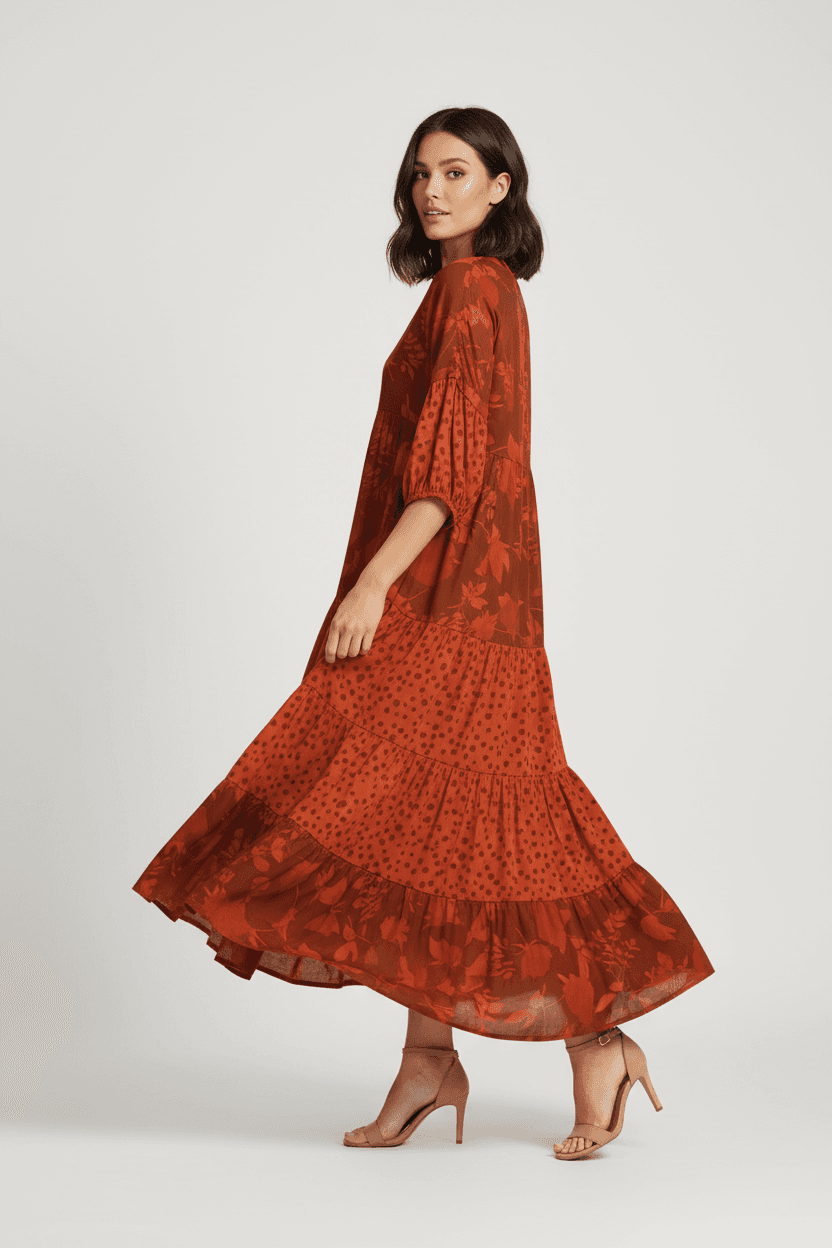 Robe longue imprimée style bohème avec zip