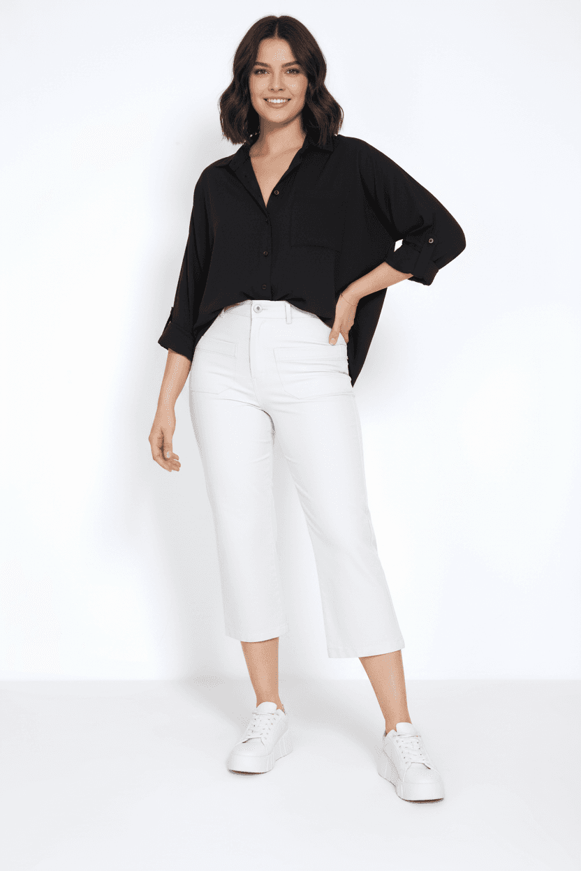 Pantalon uni coupe evase au bas