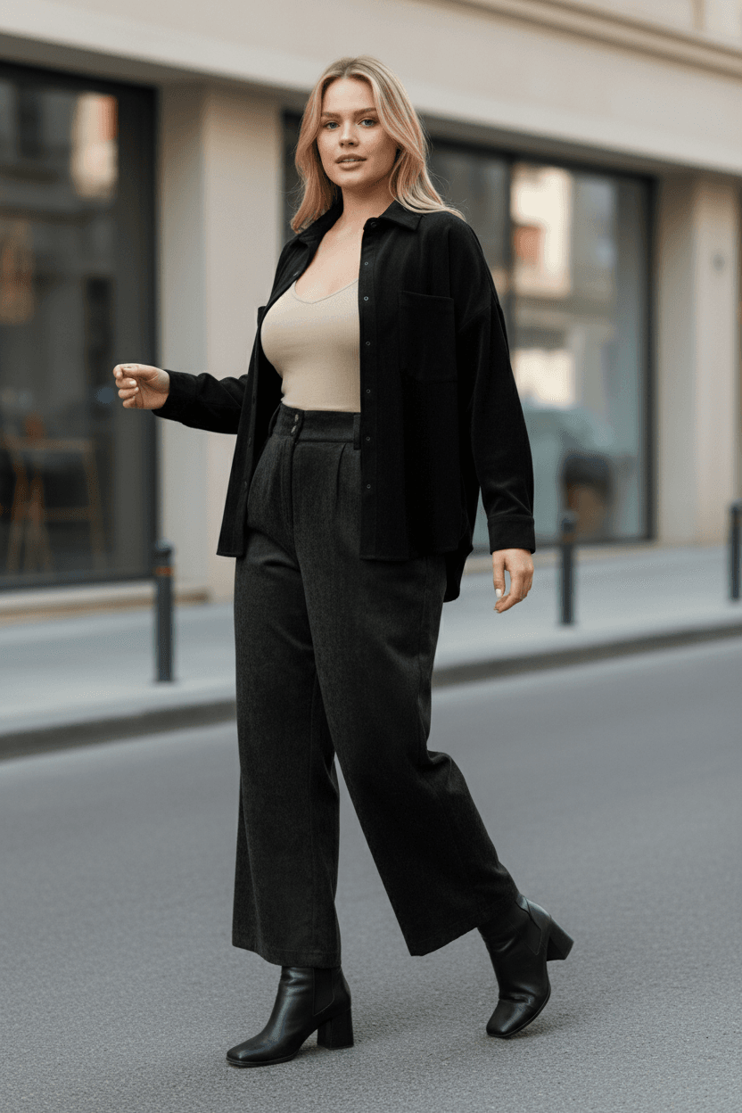 Chemise en velours cotele noire-elegance decontractee jean marc philippe