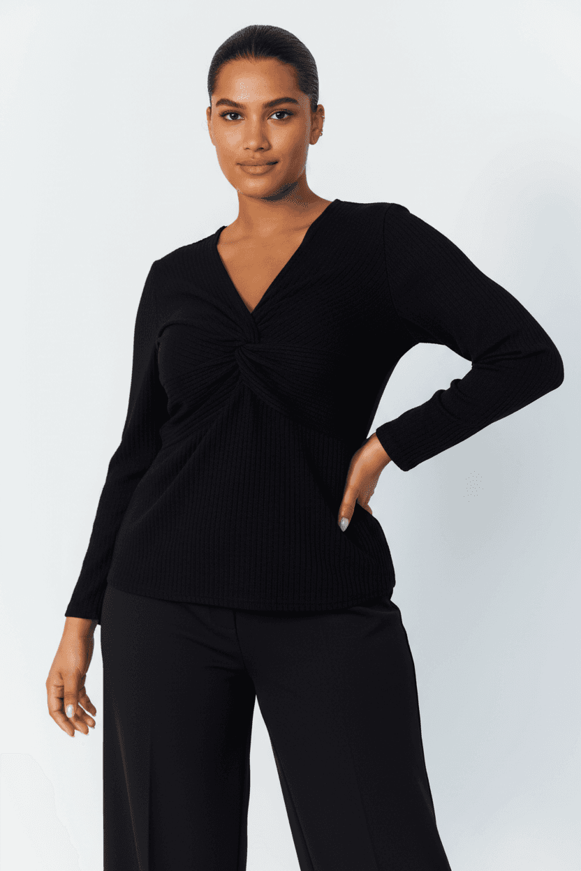 Pull uni en maille cotelee