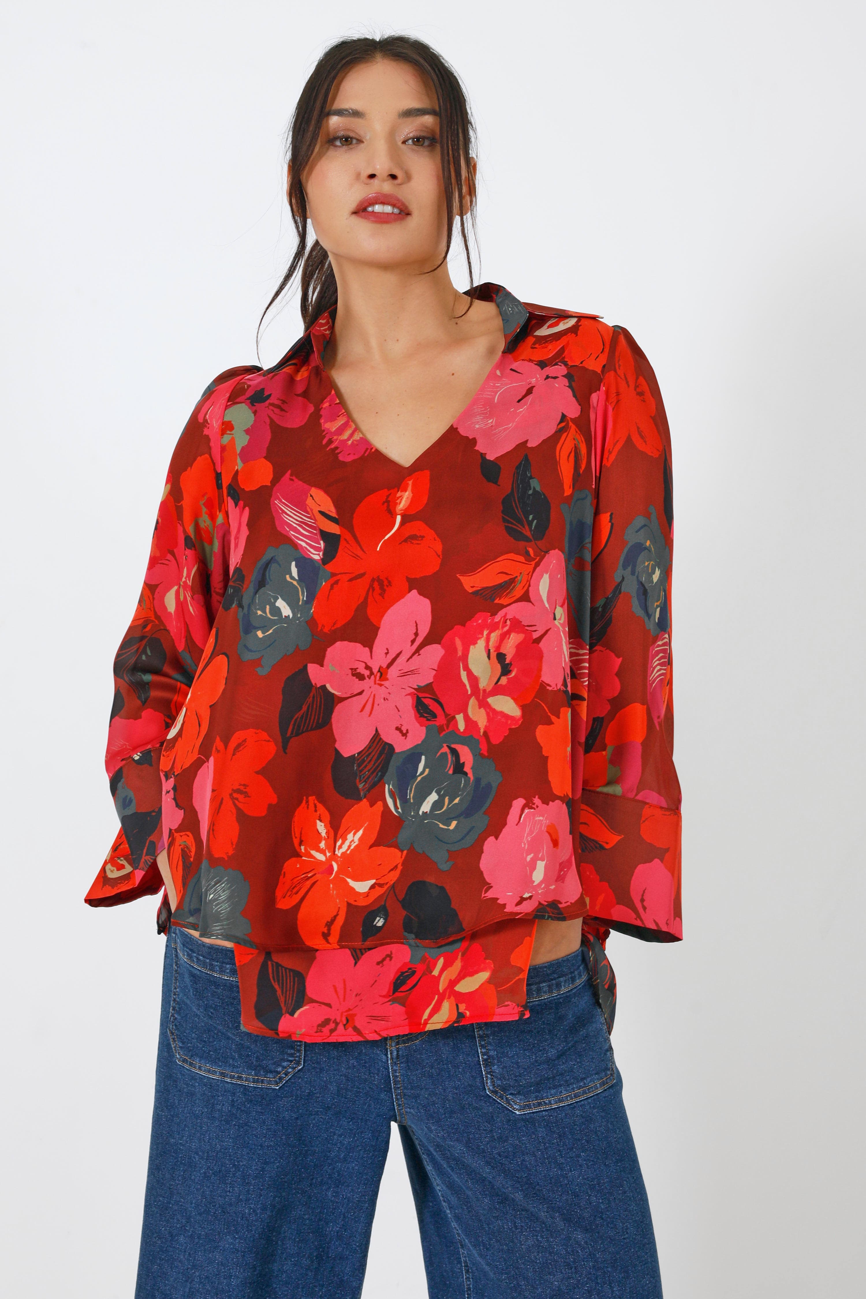 Blouse en voile imprimé floral en superposition