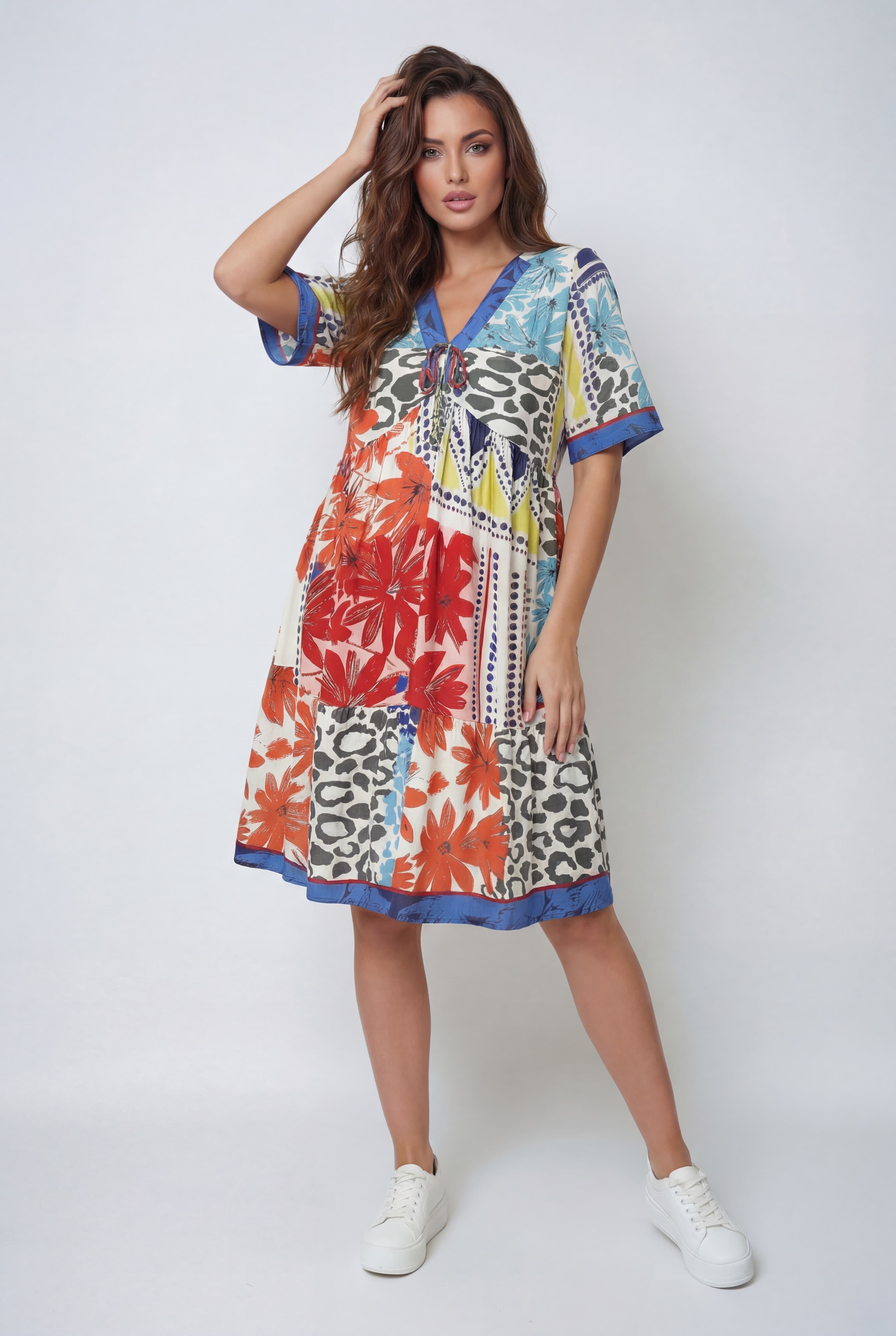 Robe mi-longue en fibranne imprimee