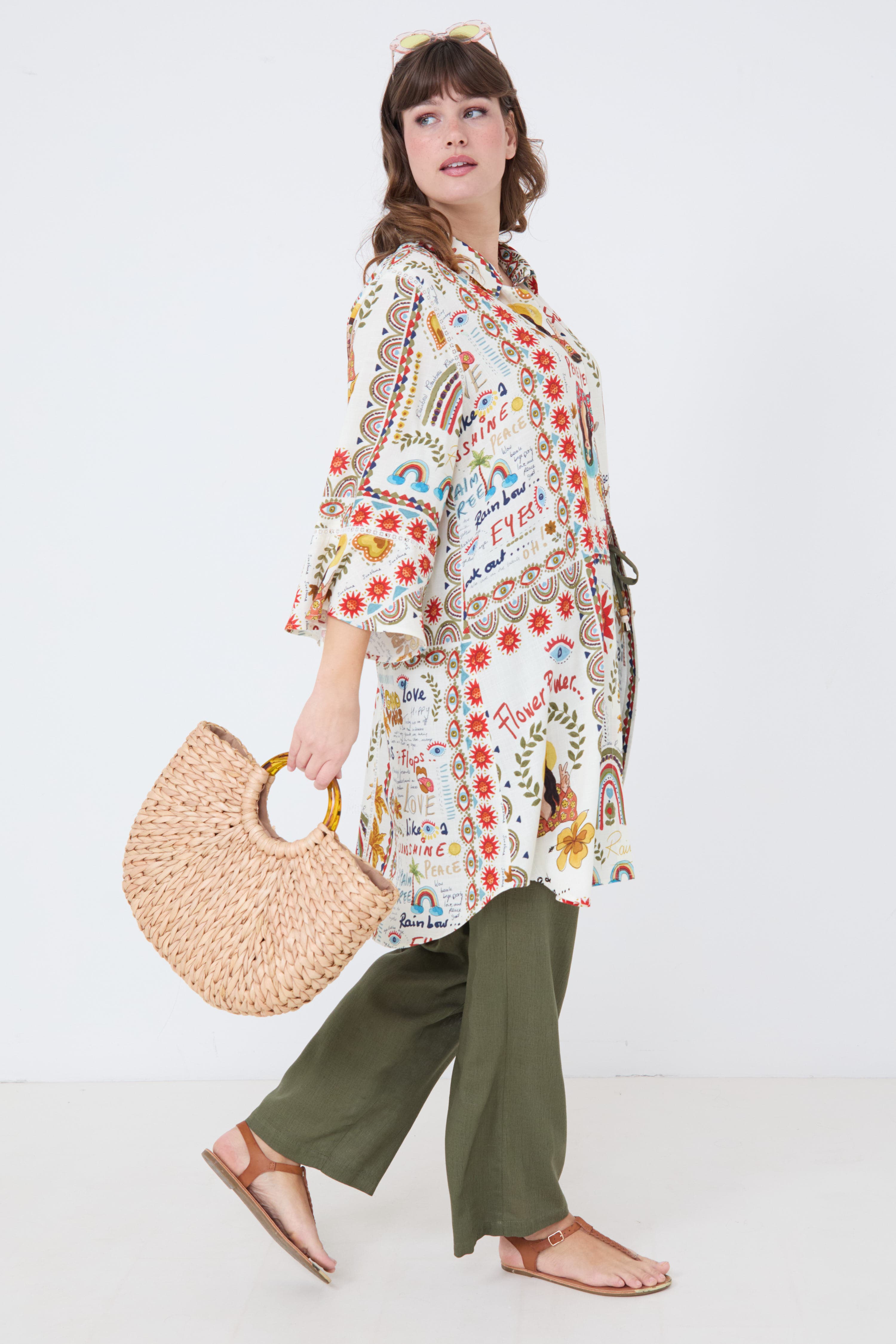 Chemise longue en imprime motif “peace and love”