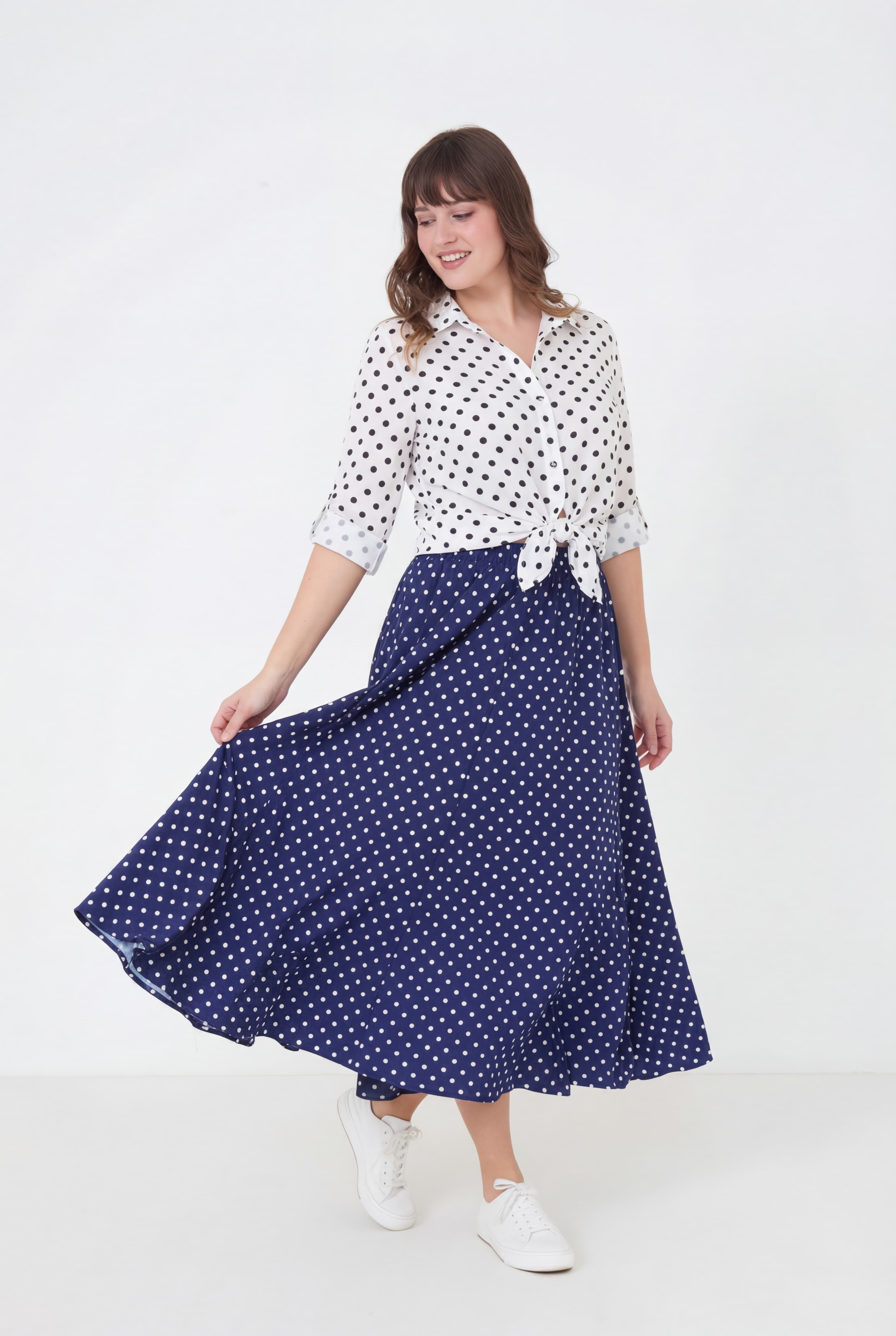 Jupe a panneaux motif a pois en viscose ecovero