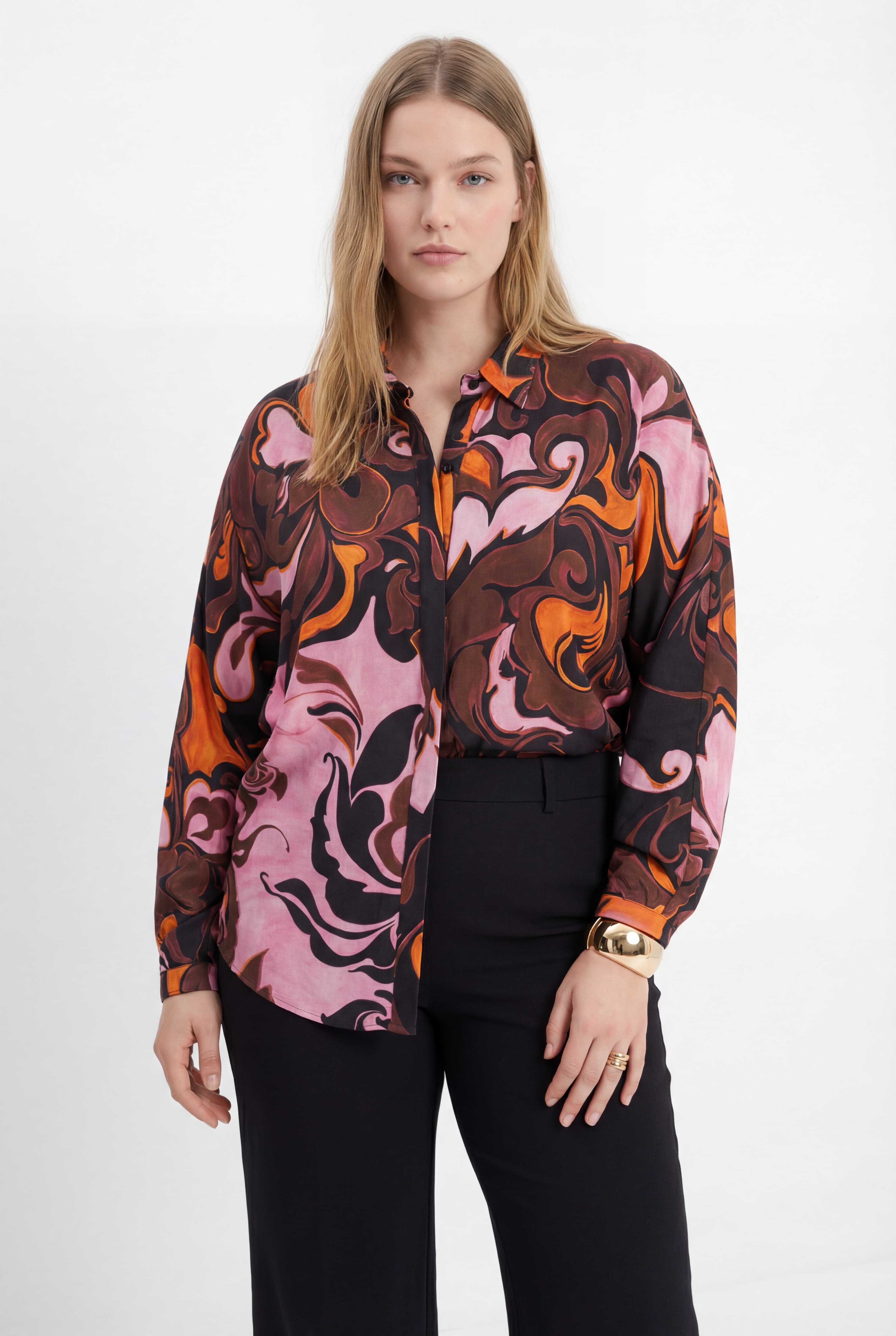 Chemise ample en satin viscose imprime retro chic