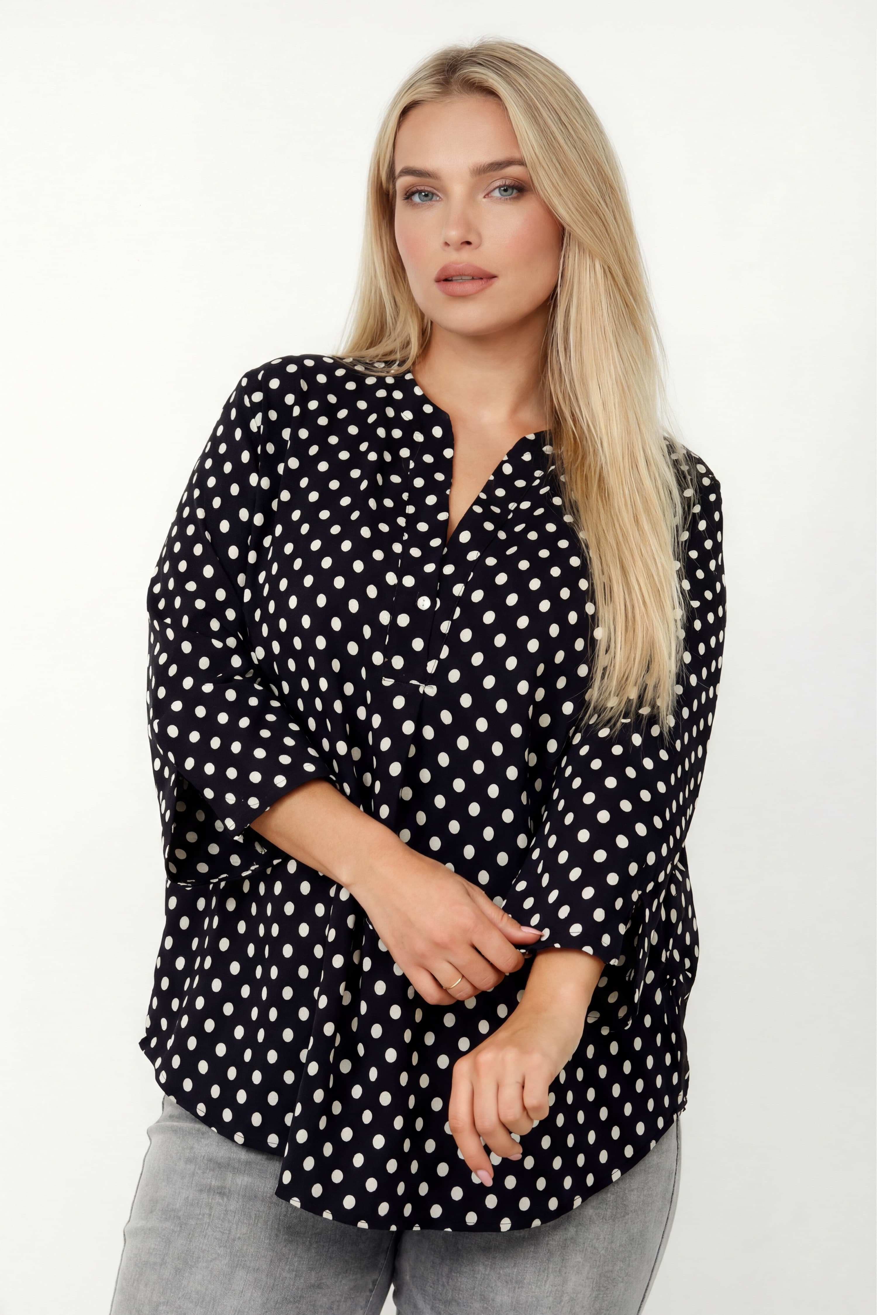 Blouse fluide a pois noir et blanc -Elegance intemporelle Jean marc philippe