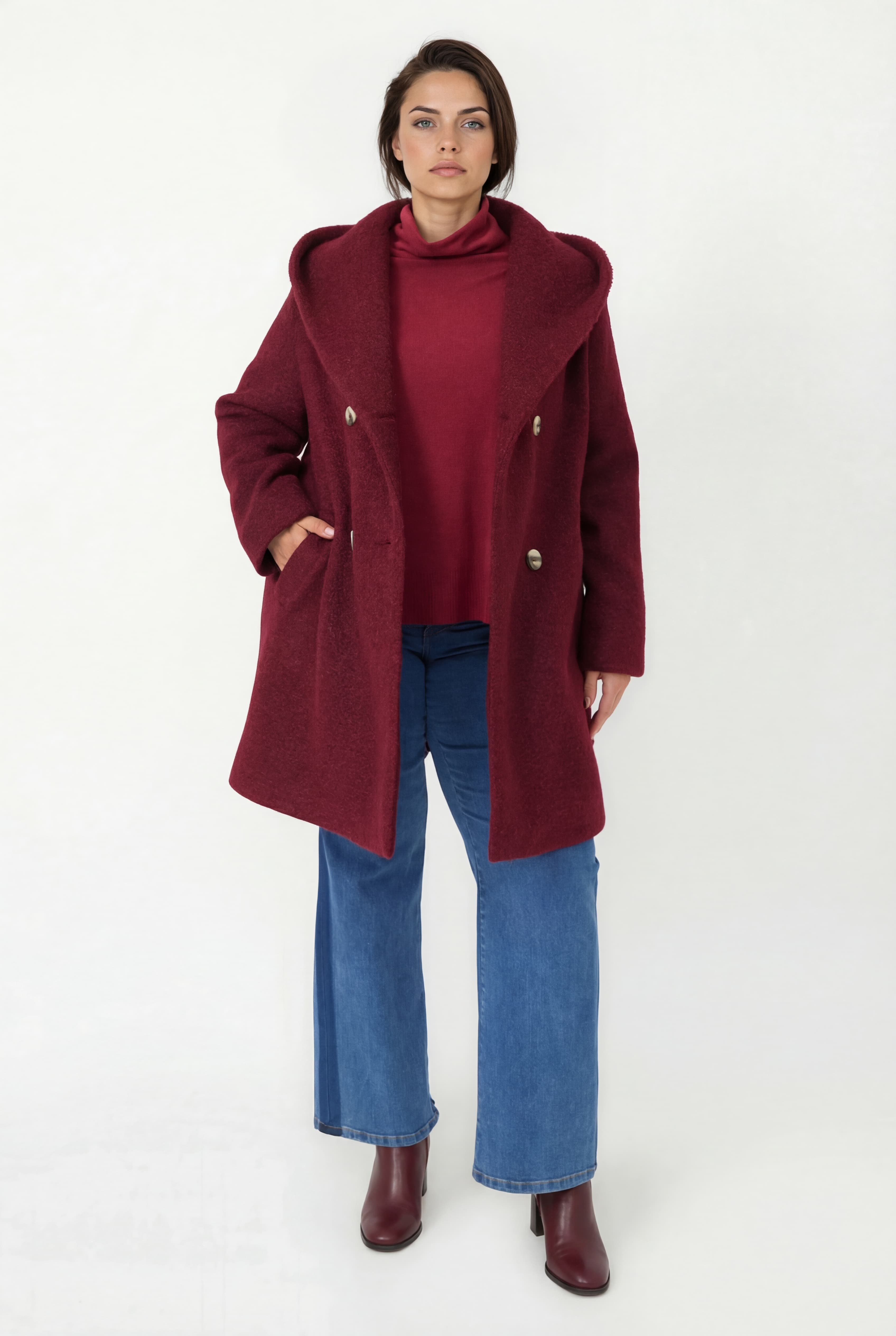 Manteau 7/8 en bouclette grand col chale