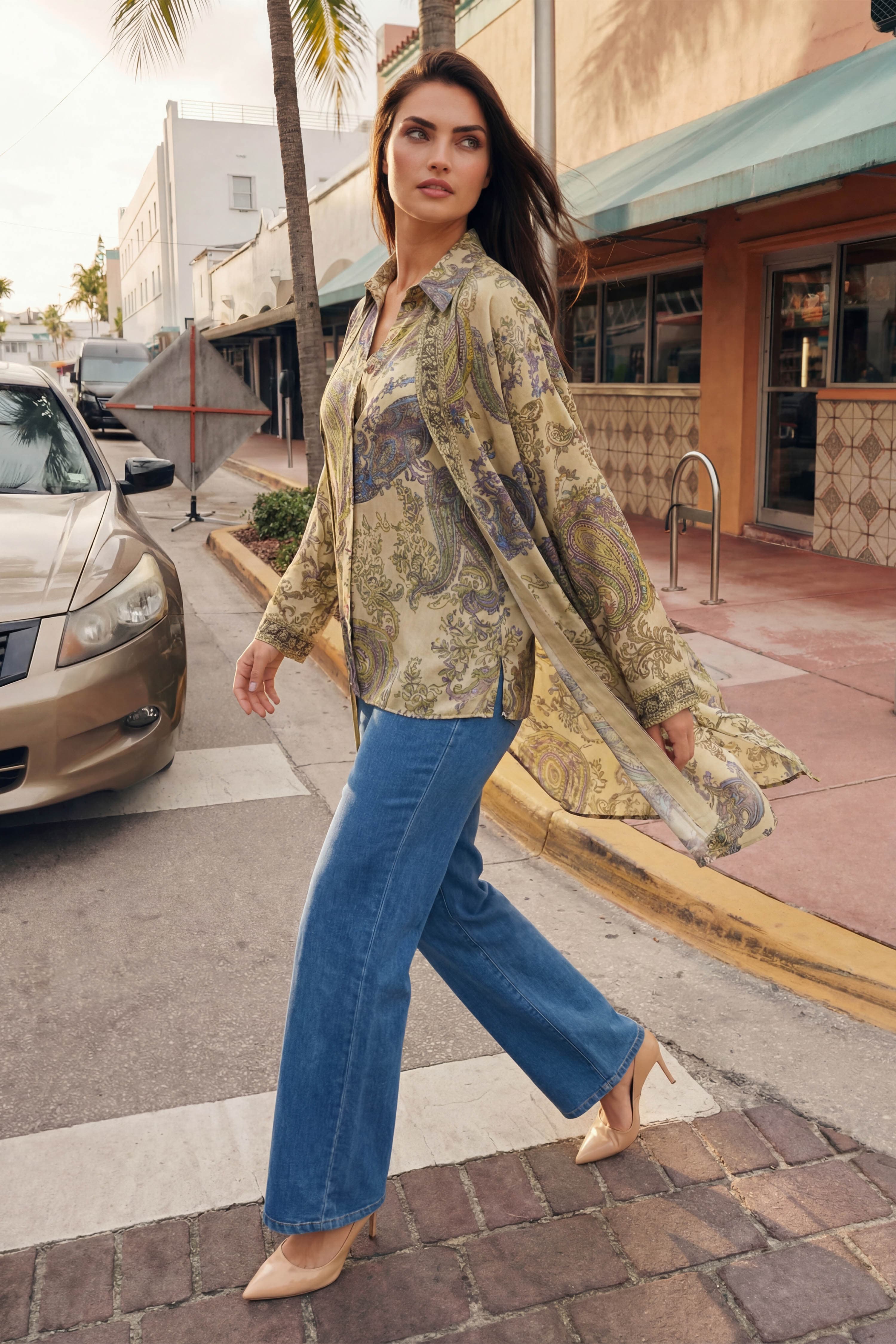 Chemise longue imprimee en viscose dessin place ecovero