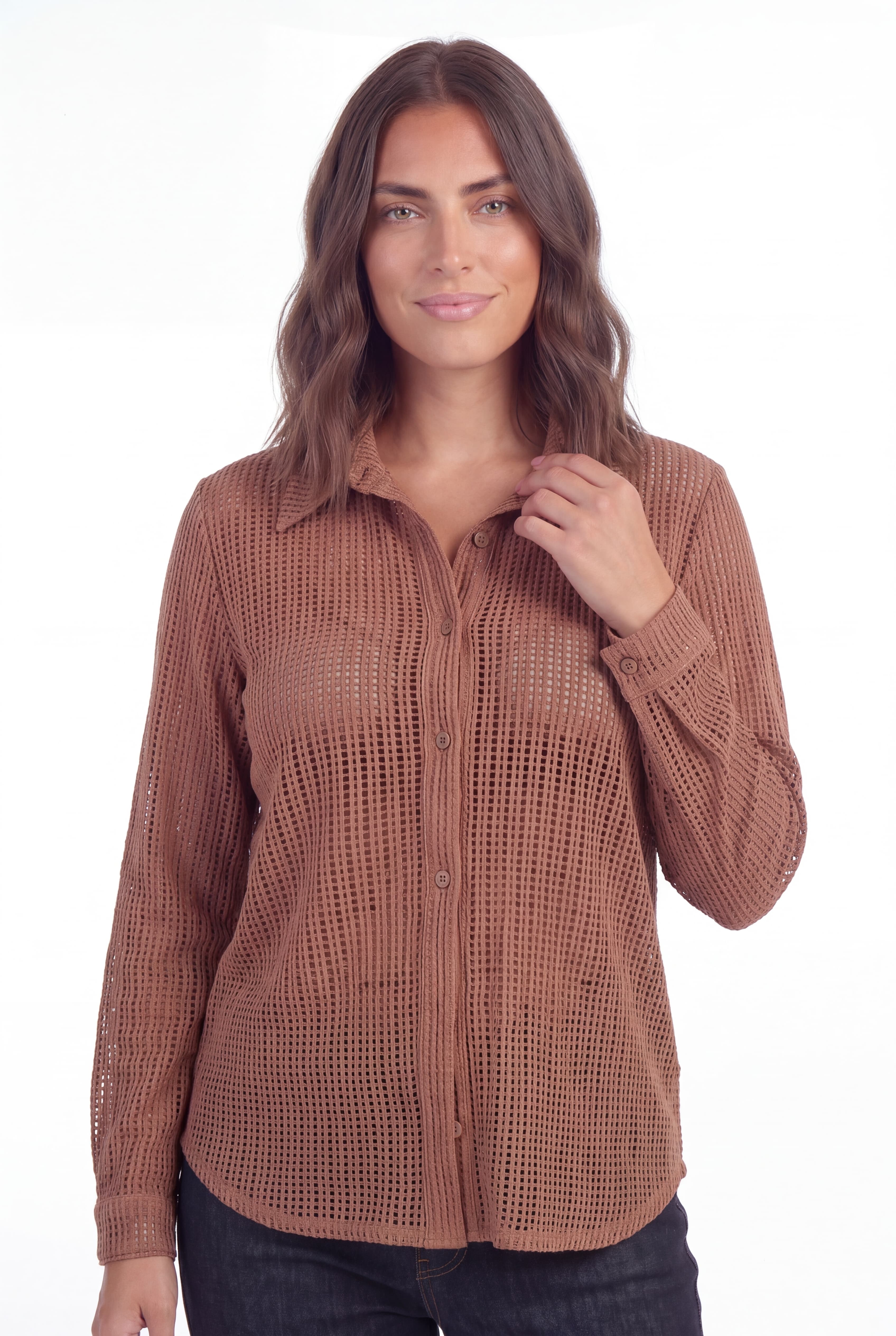 Chemise en suedine  perforee stretch, aspect daim